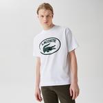 Erkek Relaxed Fit Bisiklet Yaka Baskılı Beyaz T-Shirt