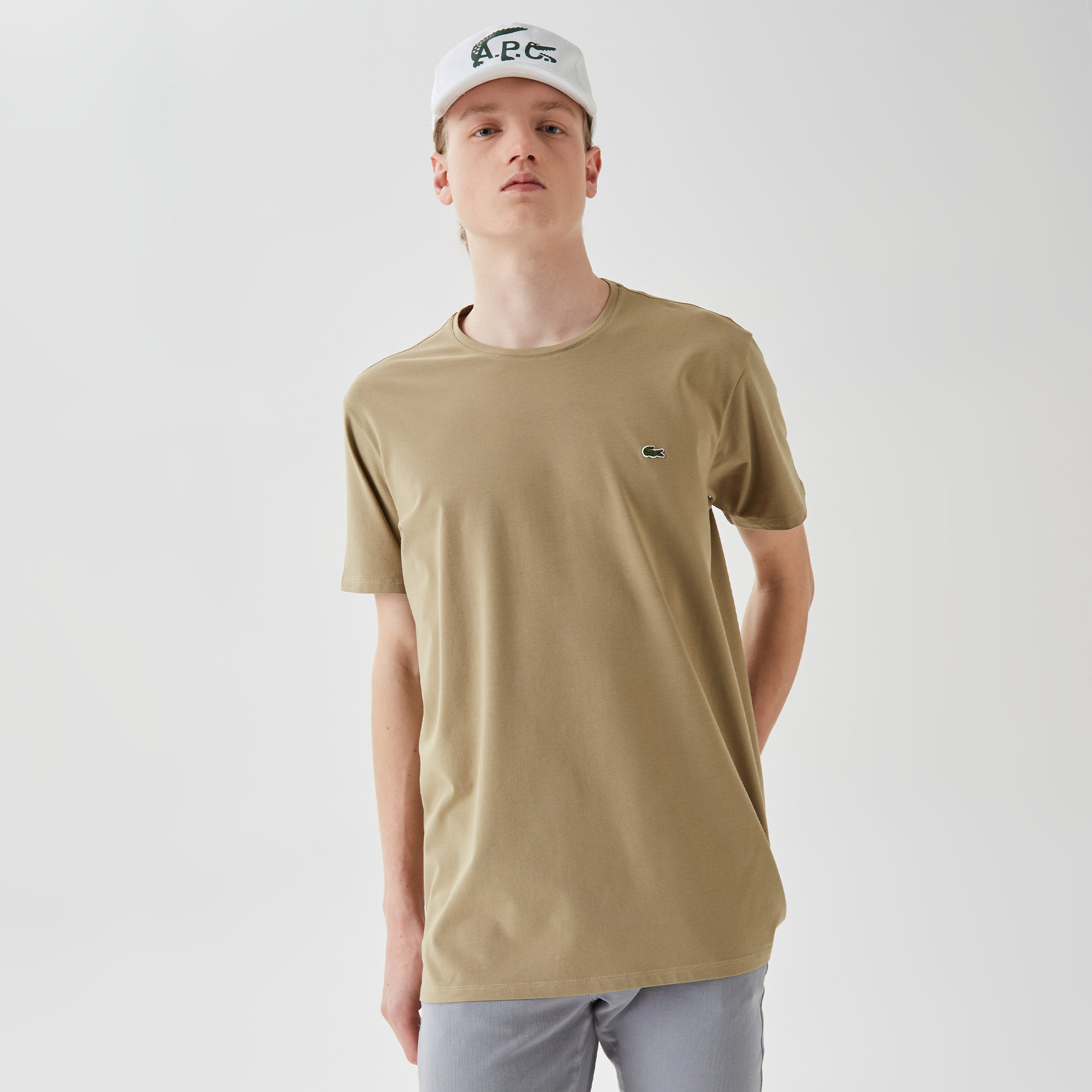 Lacoste Erkek Slim Fit Bisiklet Yaka Kahverengi T-Shirt