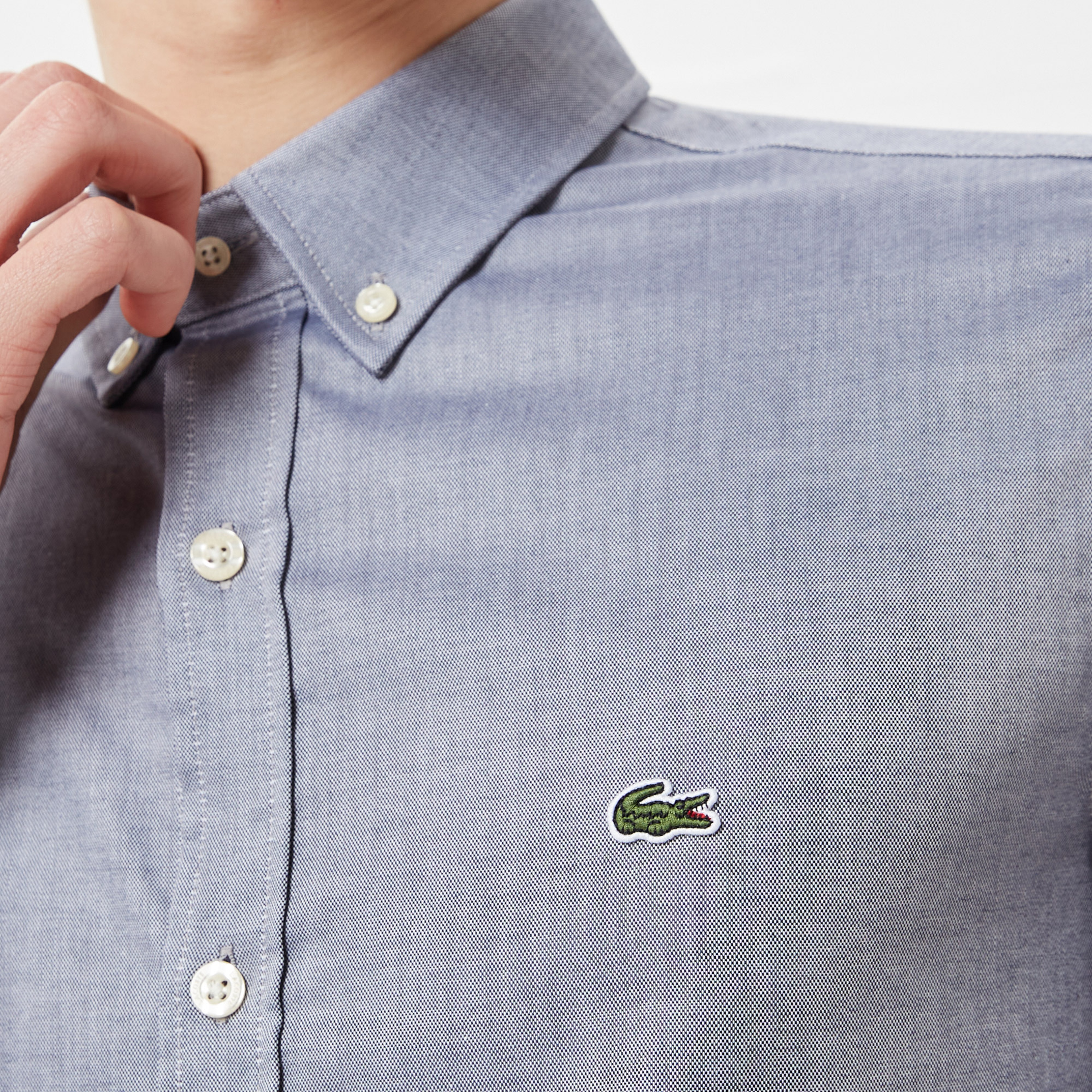 Erkek Slim Fit Düğmeli Yaka Lacivert Gömlek