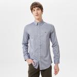 Erkek Slim Fit Düğmeli Yaka Lacivert Gömlek