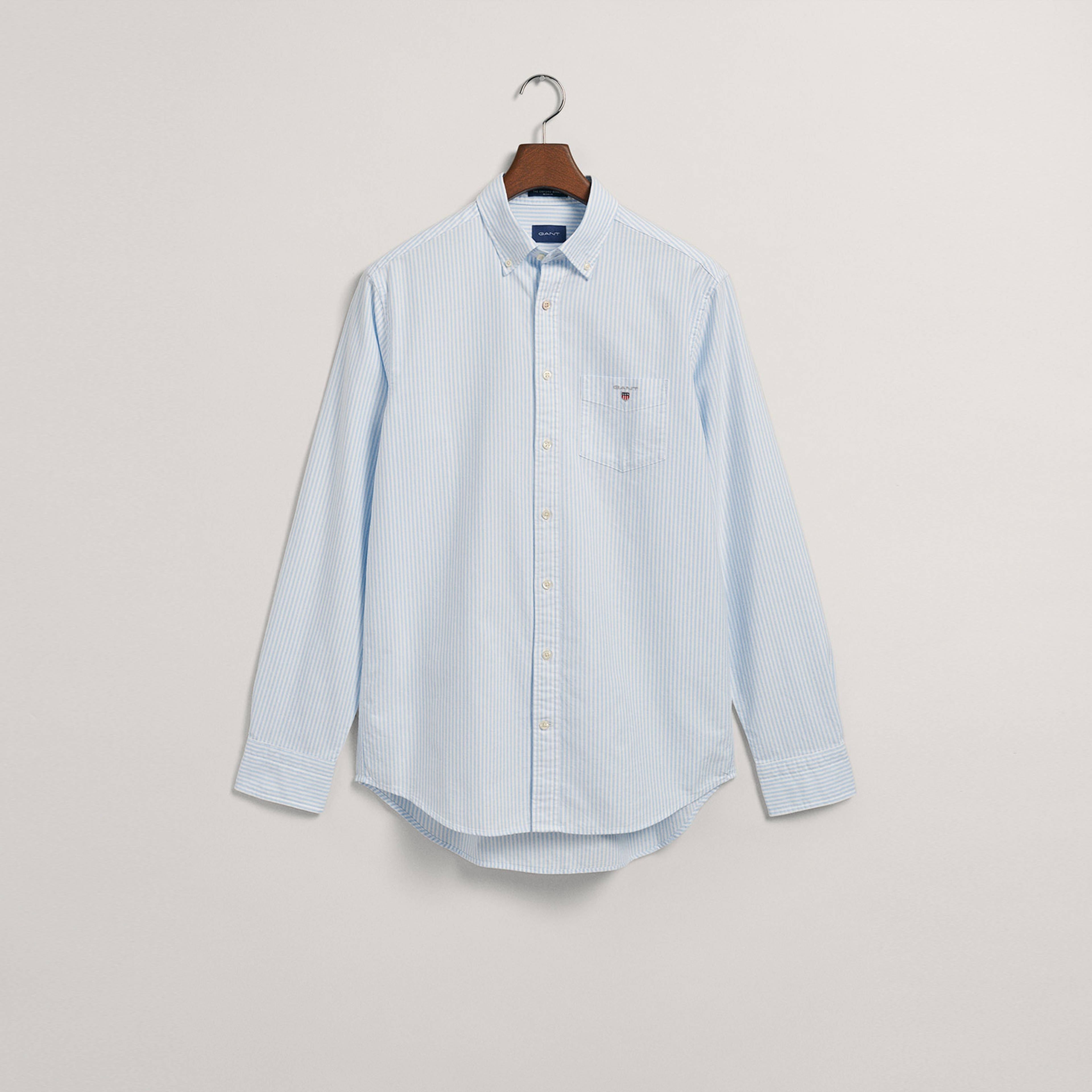 Gant Erkek Mavi Regular Fit Düğmeli Yaka Çizgili Gömlek