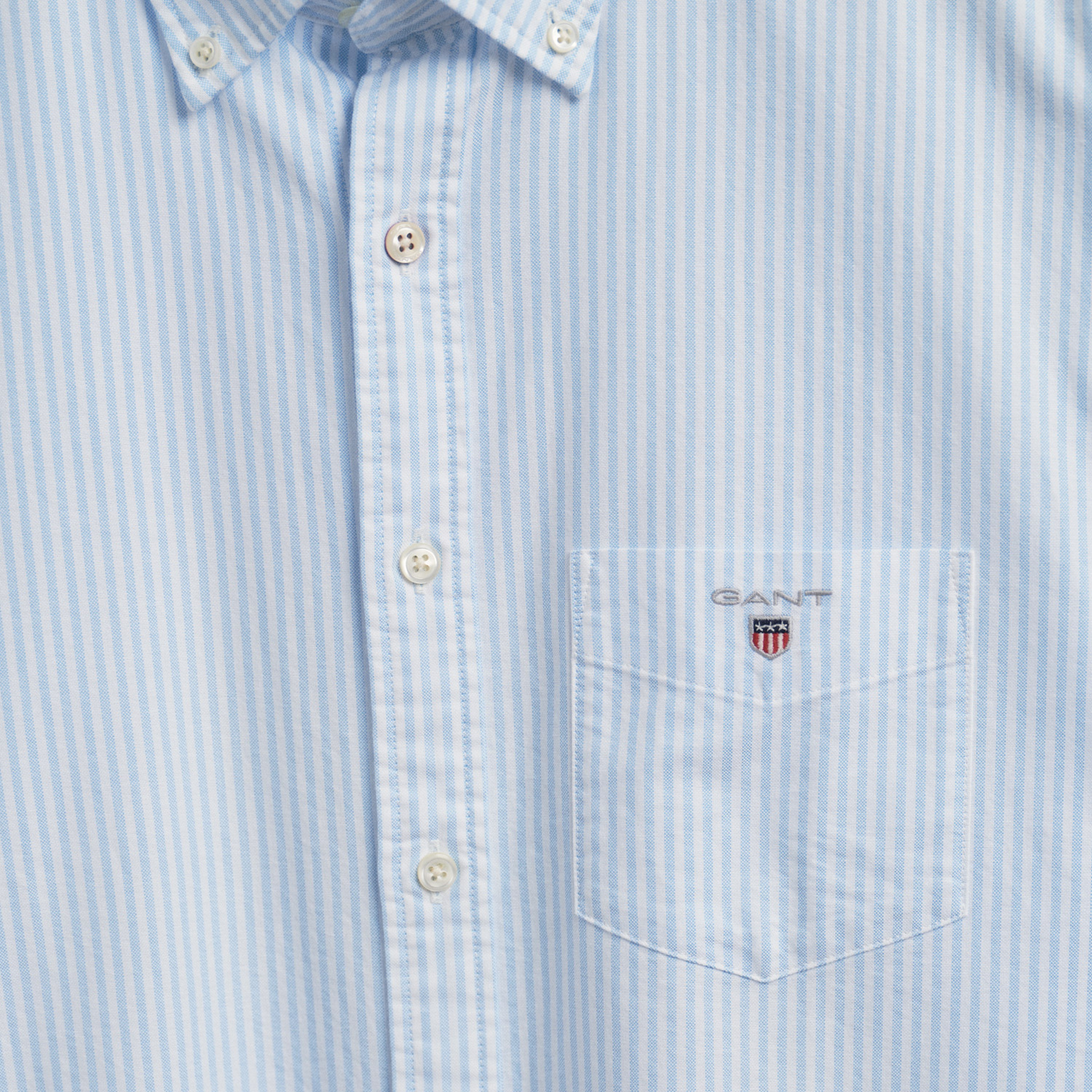 Gant Erkek Mavi Regular Fit Düğmeli Yaka Çizgili Gömlek