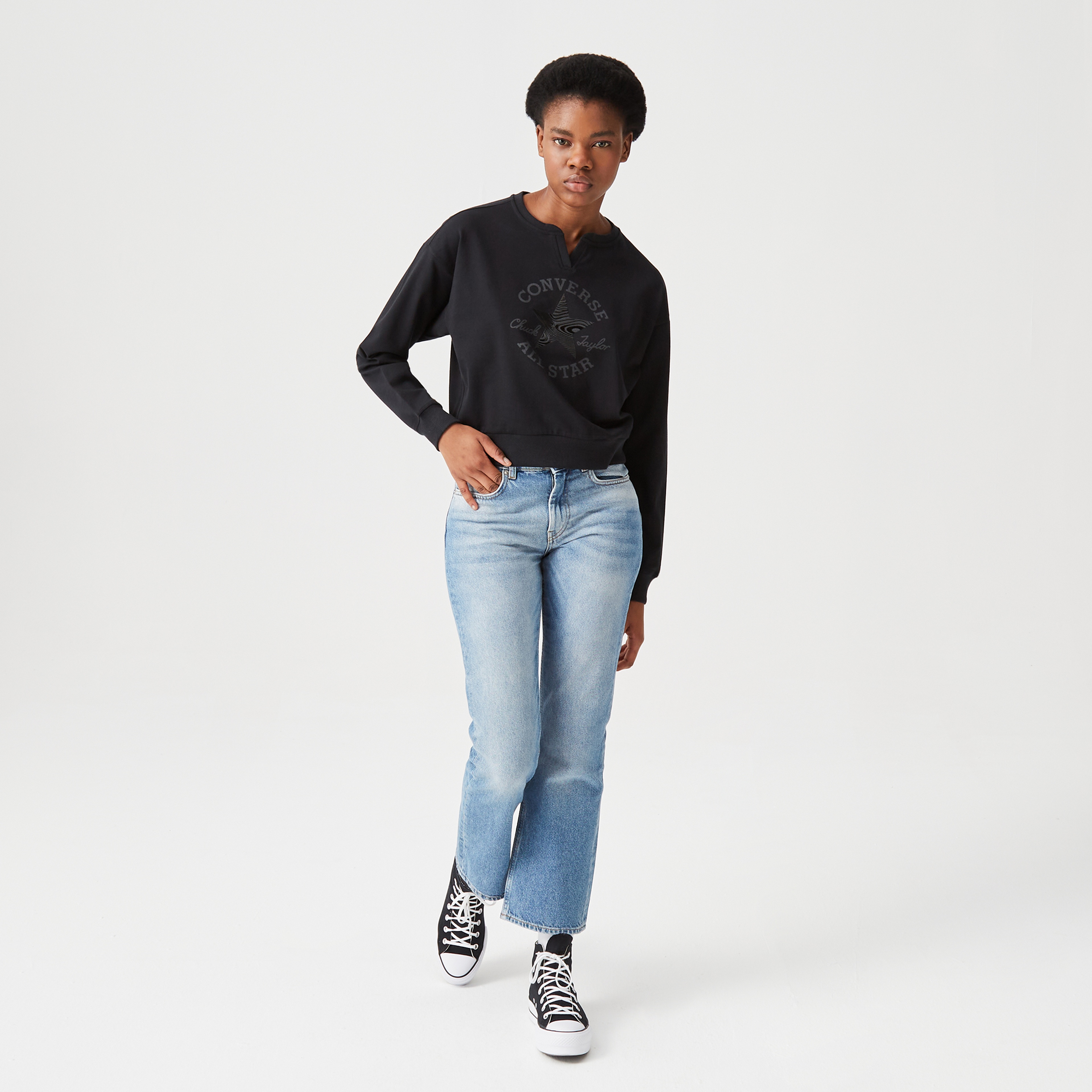 Converse Chuck Taylor Patch Crew Kadın Siyah Sweatshirt