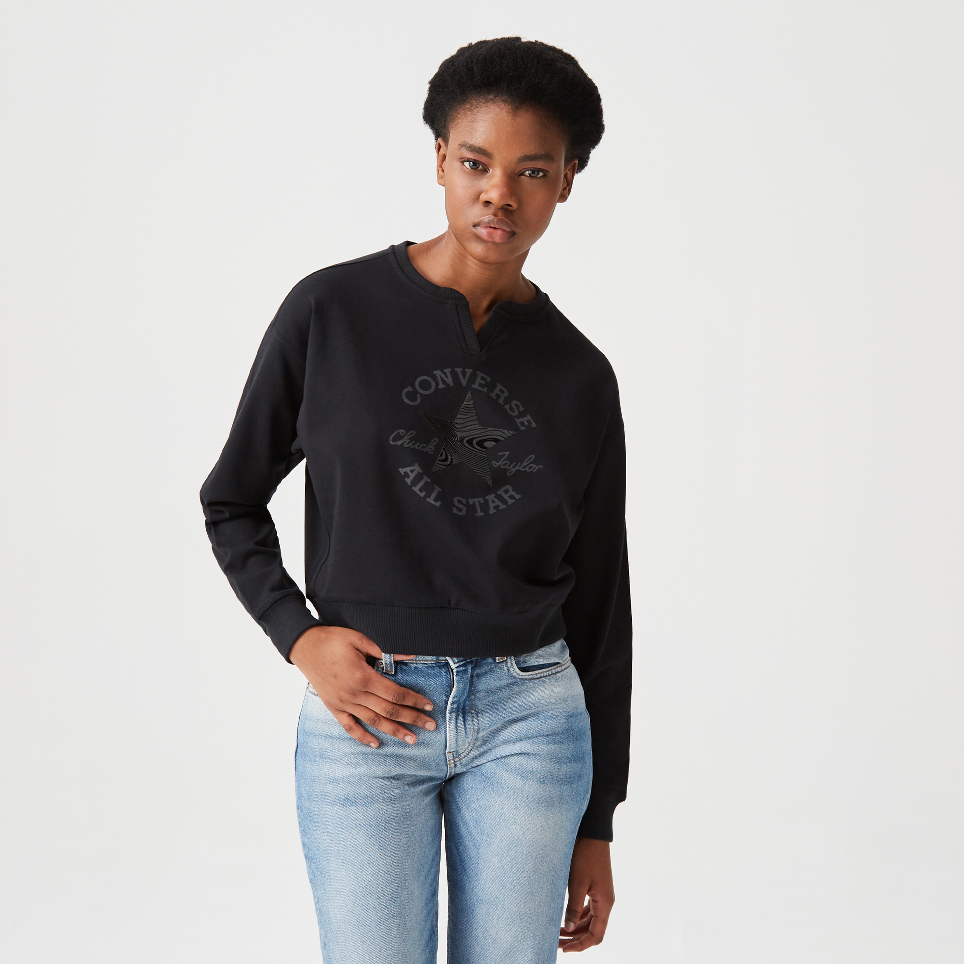 Converse Chuck Taylor Patch Crew Kadın Siyah Sweatshirt