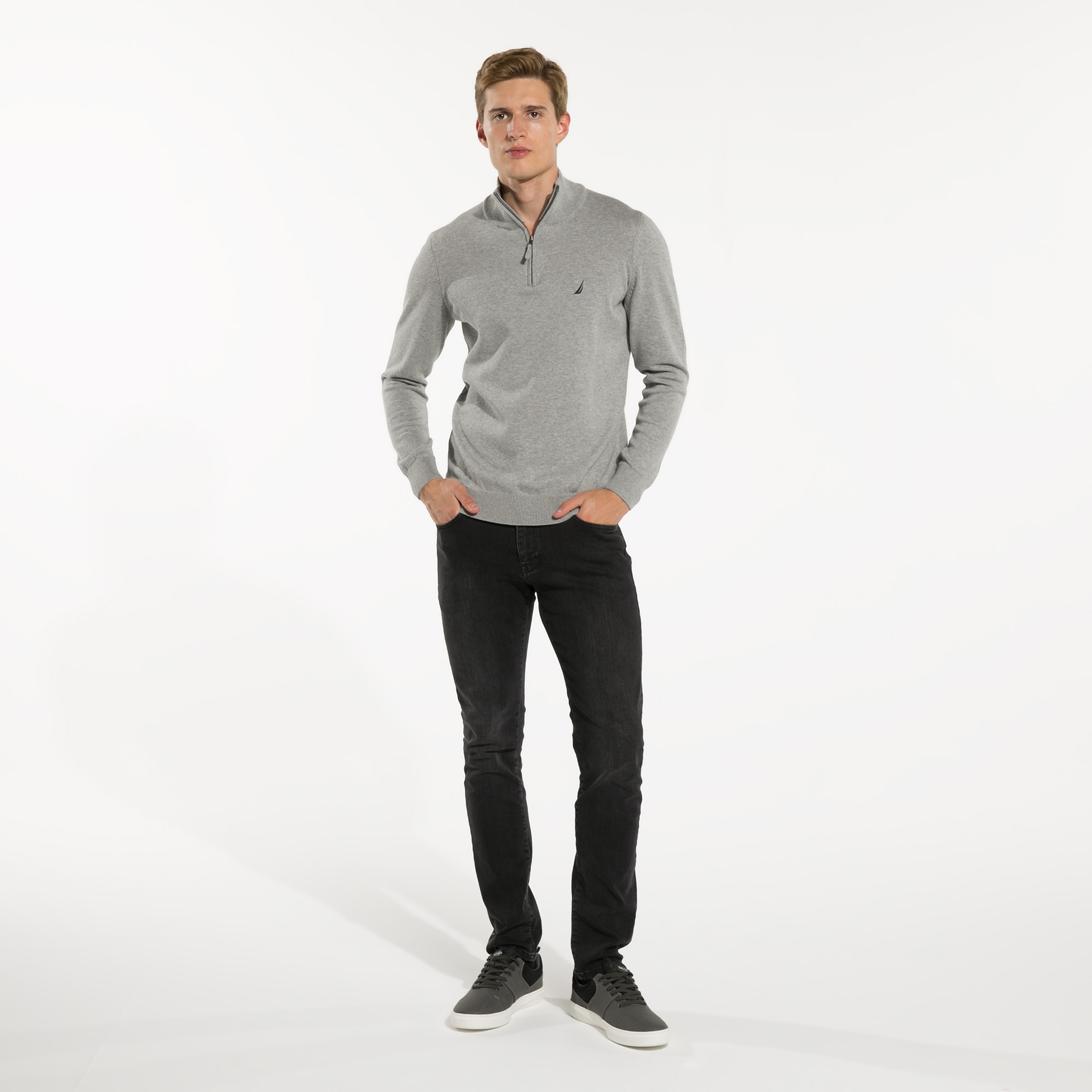 Nautica Erkek Standart Fit Gri Triko Kazak