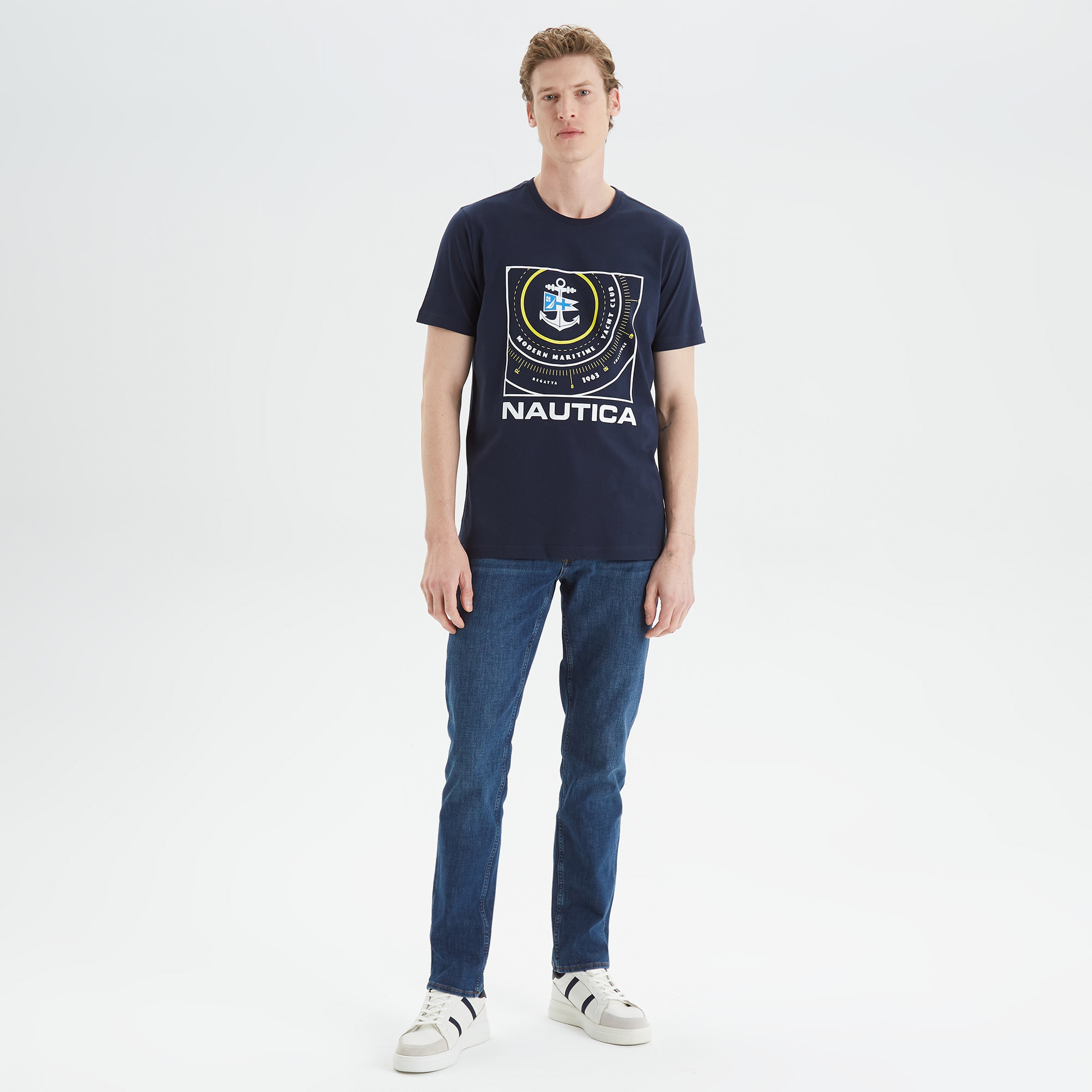 Nautica Erkek Lacivert Baskılı Standart Fit T-Shirt