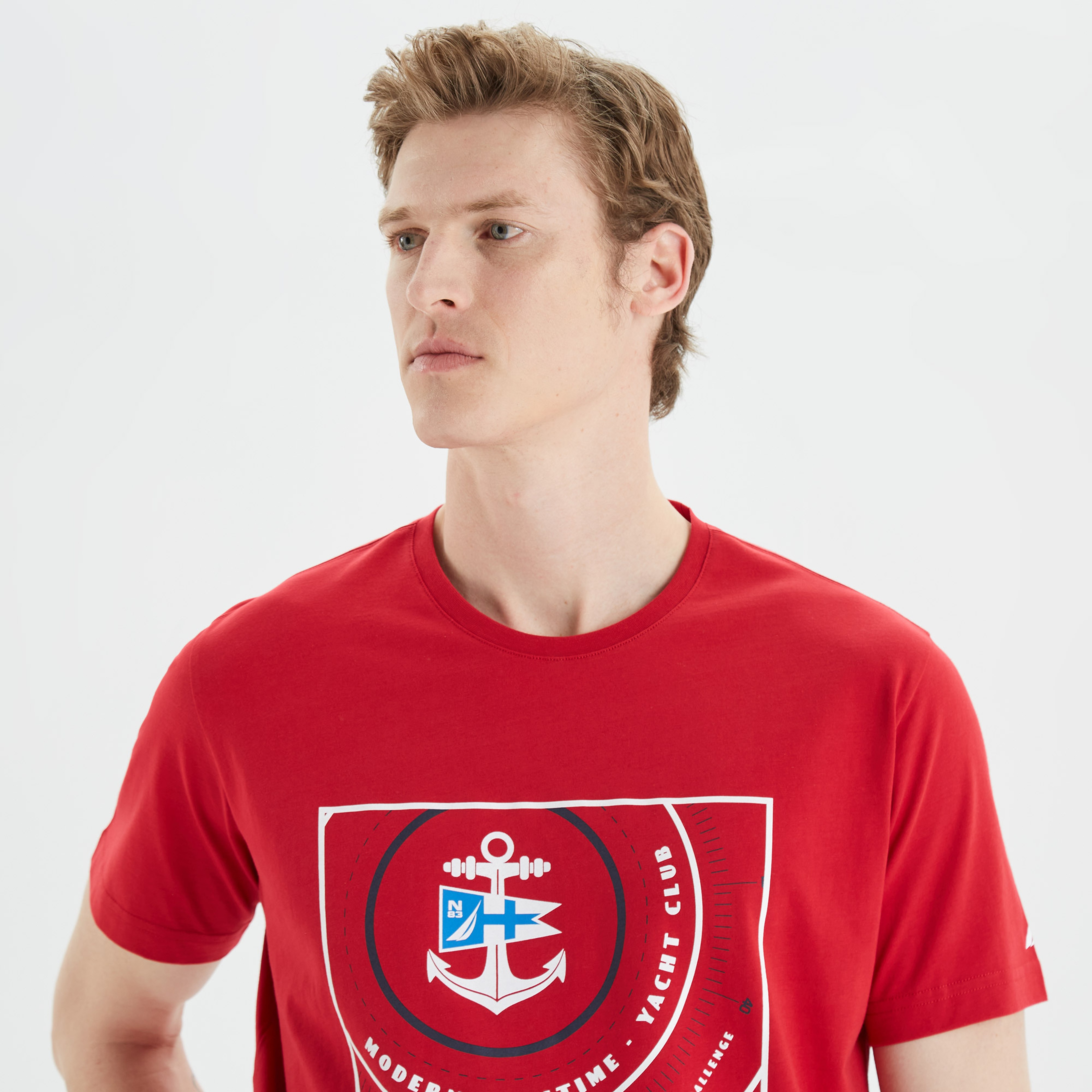 Nautica Erkek Kırmızı Baskılı Standart Fit T-Shirt