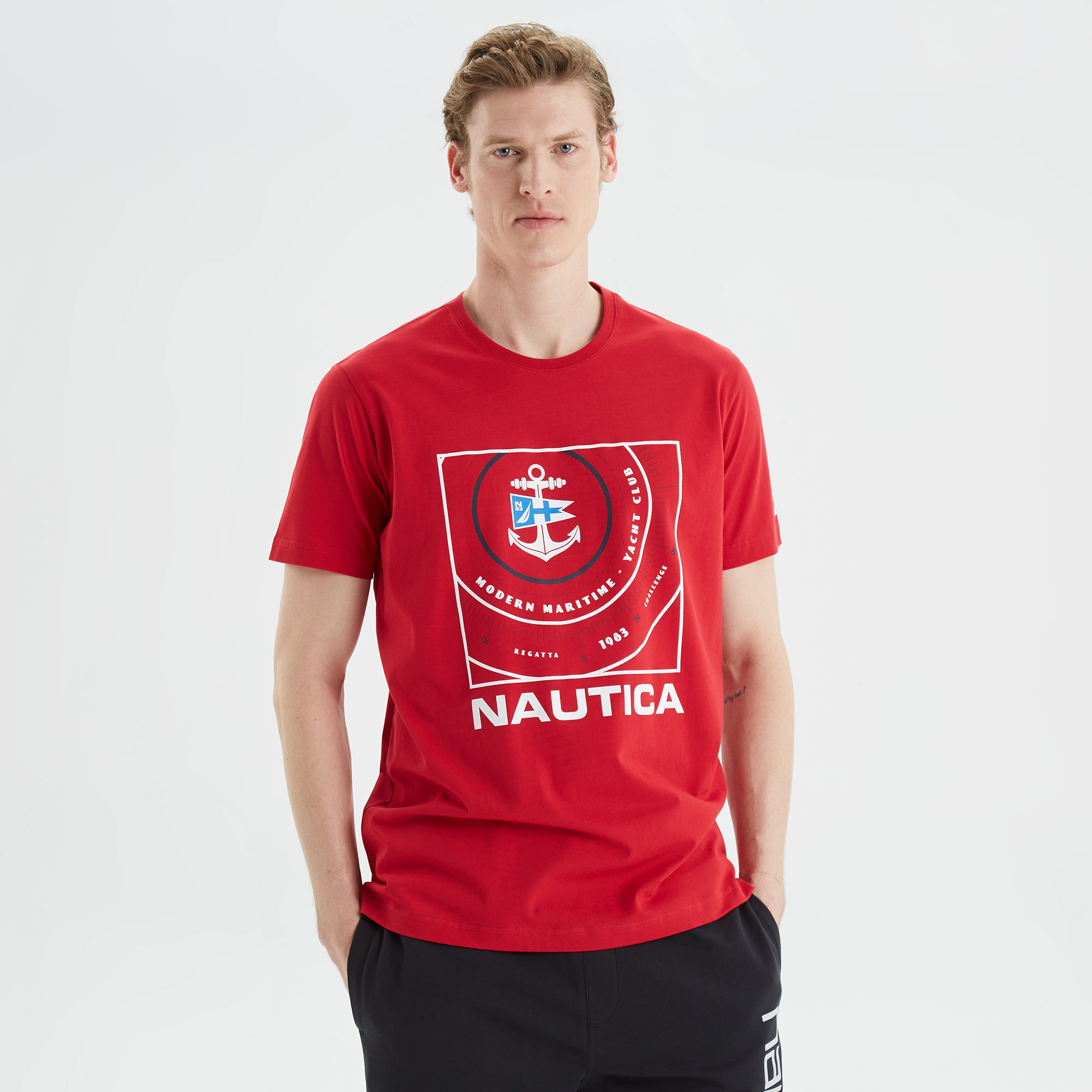 Nautica Erkek Kırmızı Baskılı Standart Fit T-Shirt