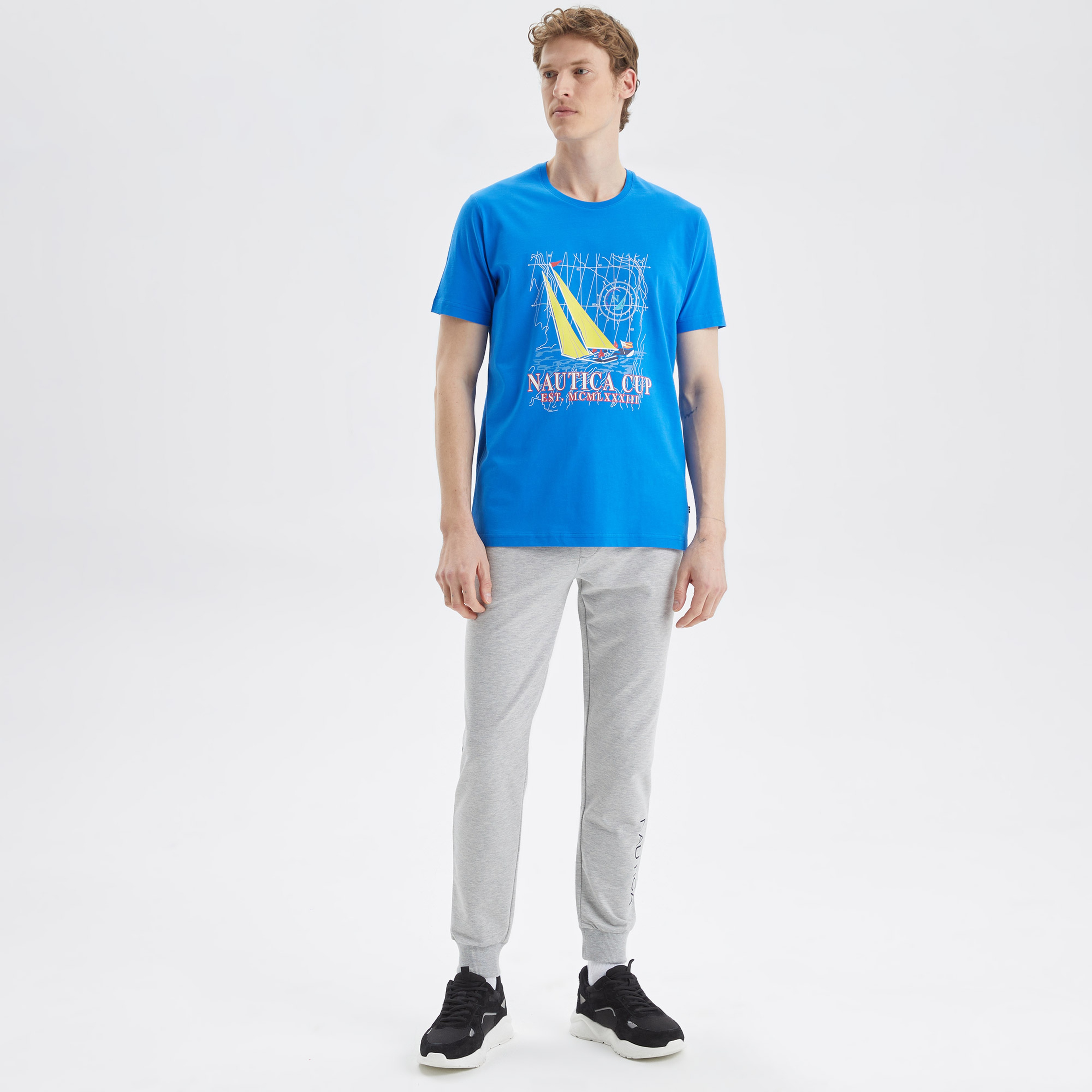 Nautica Erkek Mavi Baskılı Standart Fit T-Shirt