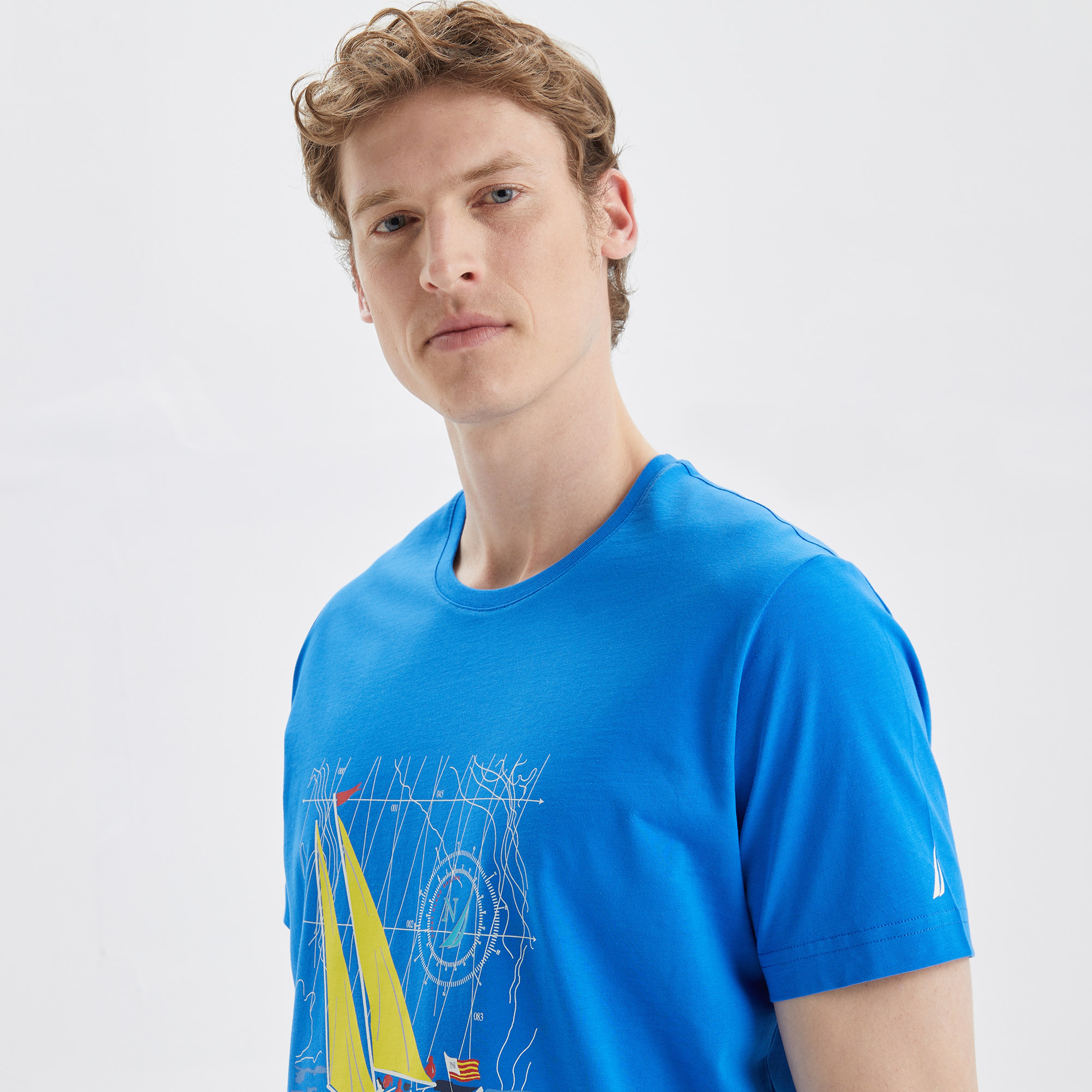 Nautica Erkek Mavi Baskılı Standart Fit T-Shirt