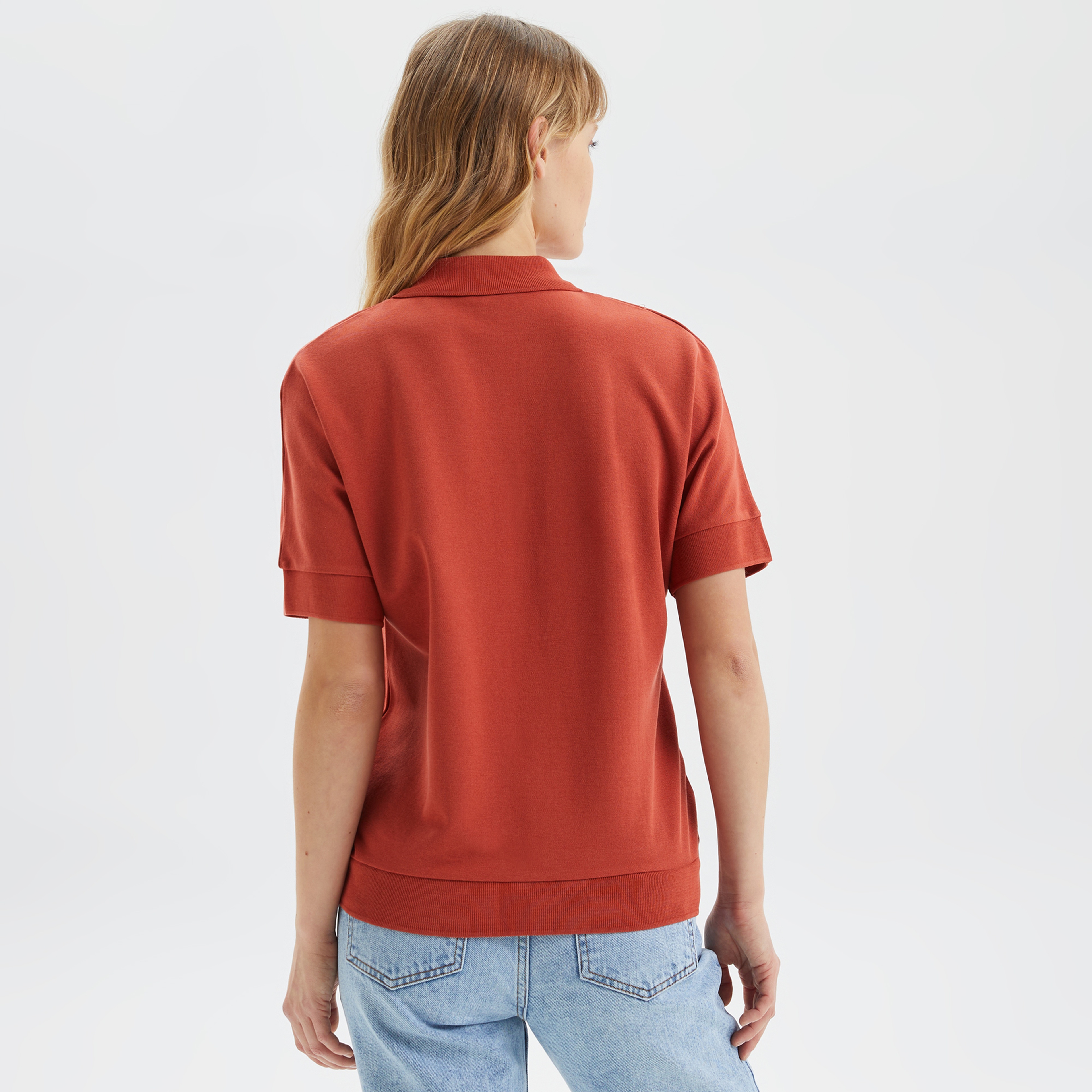 Nautica Kadın Kiremit Rengi Oversize Kısa Kollu Polo