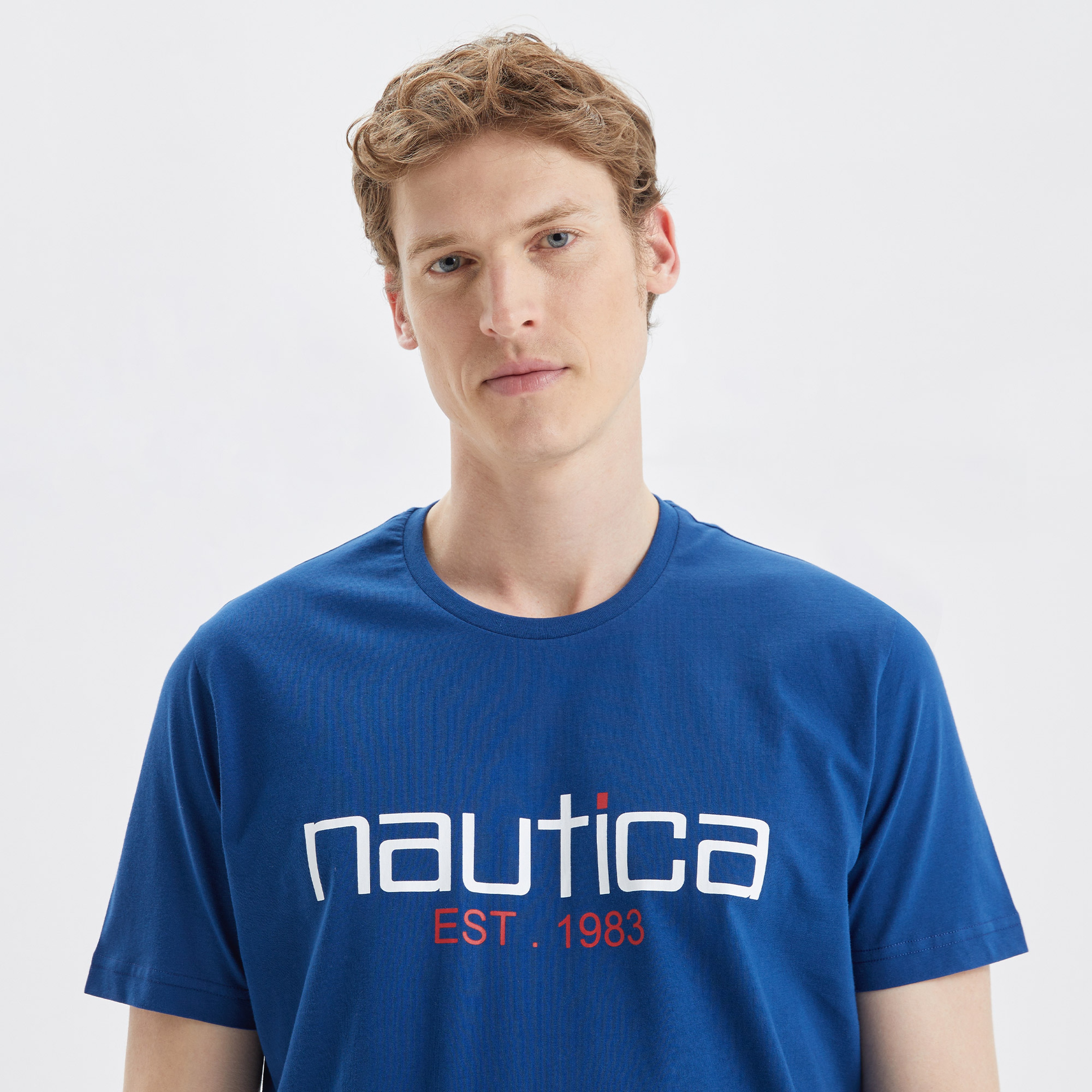 Nautica Erkek Mavi Desenli Standart Fit T-Shirt