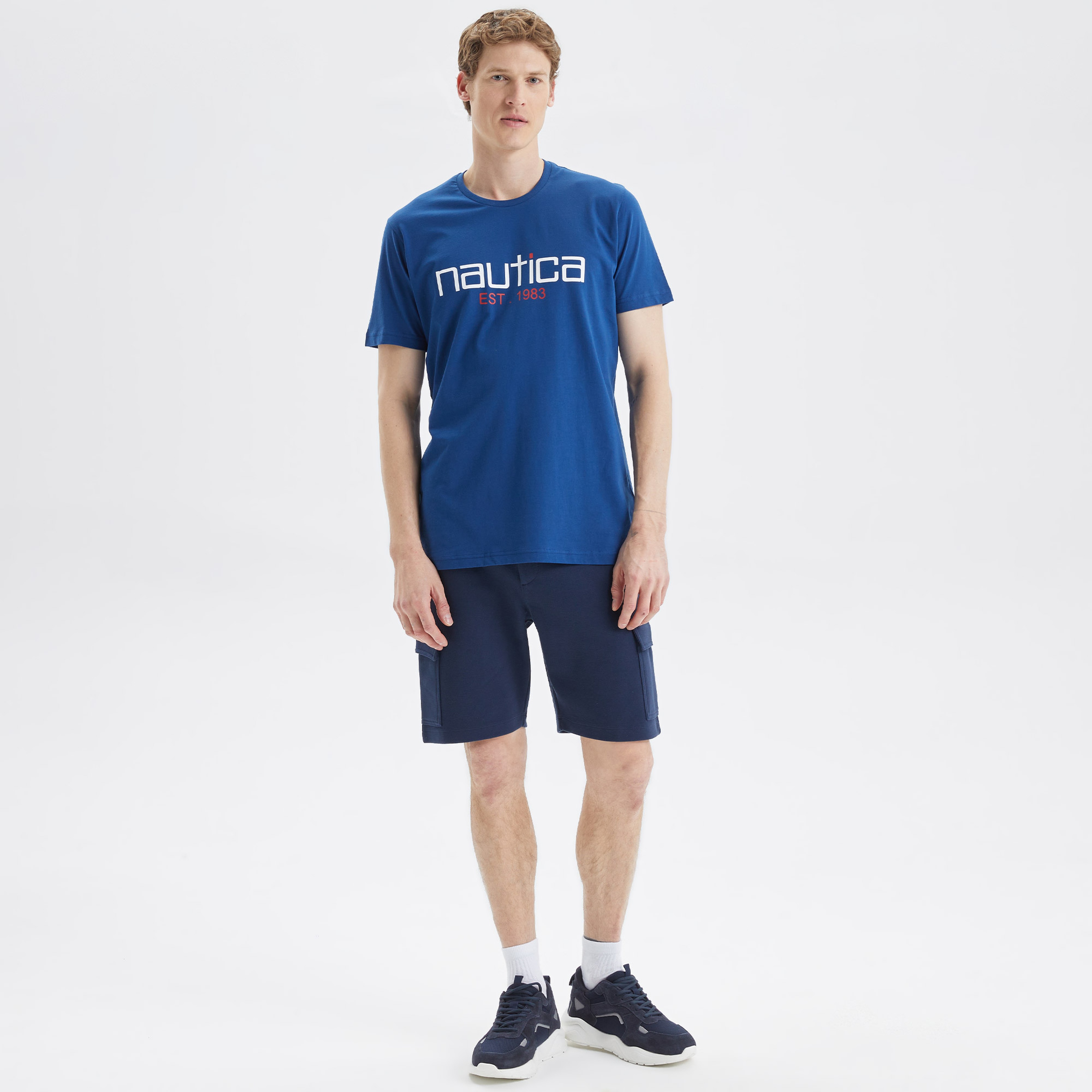 Nautica Erkek Mavi Desenli Standart Fit T-Shirt