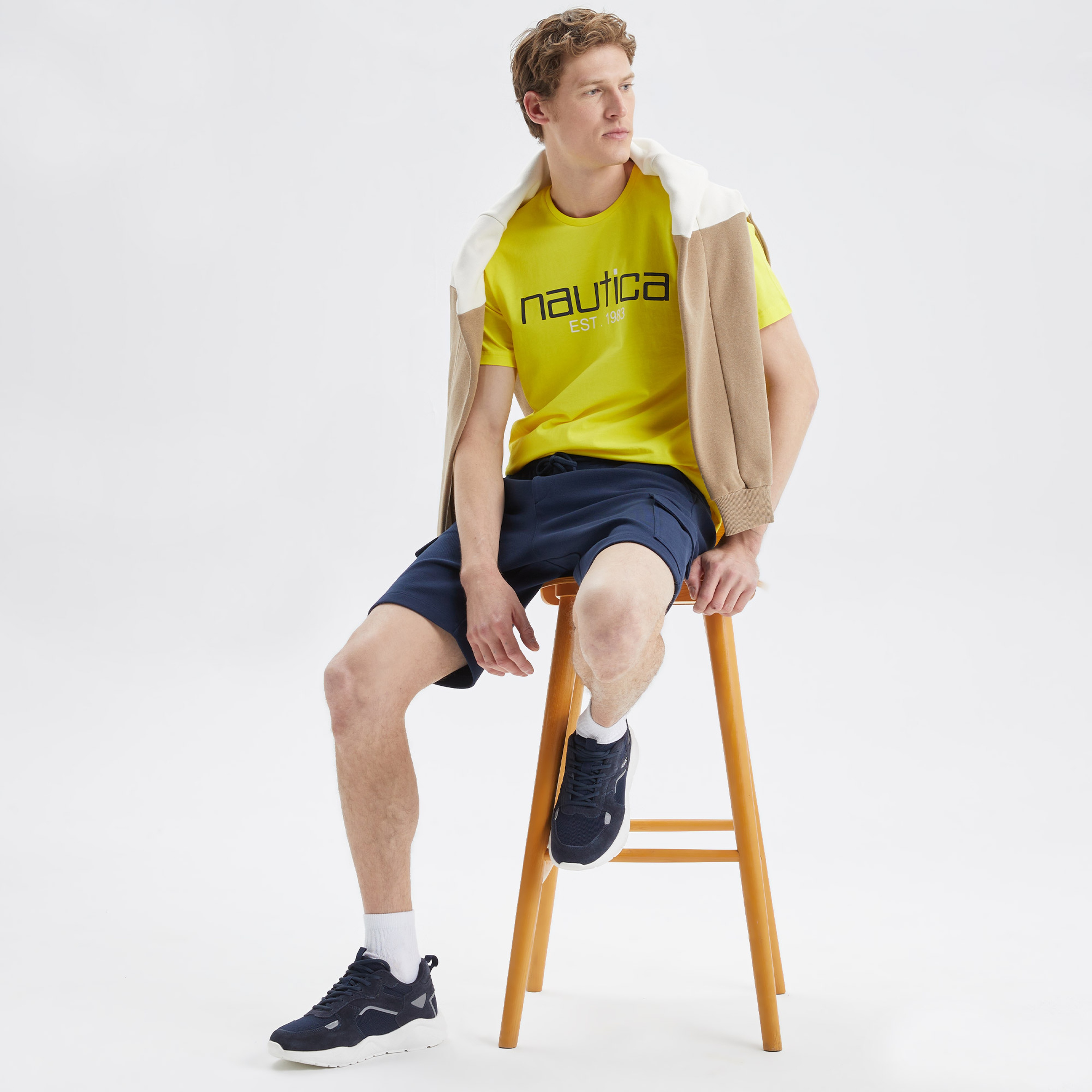 Nautica Erkek Sarı Desenli Standart Fit T-Shirt