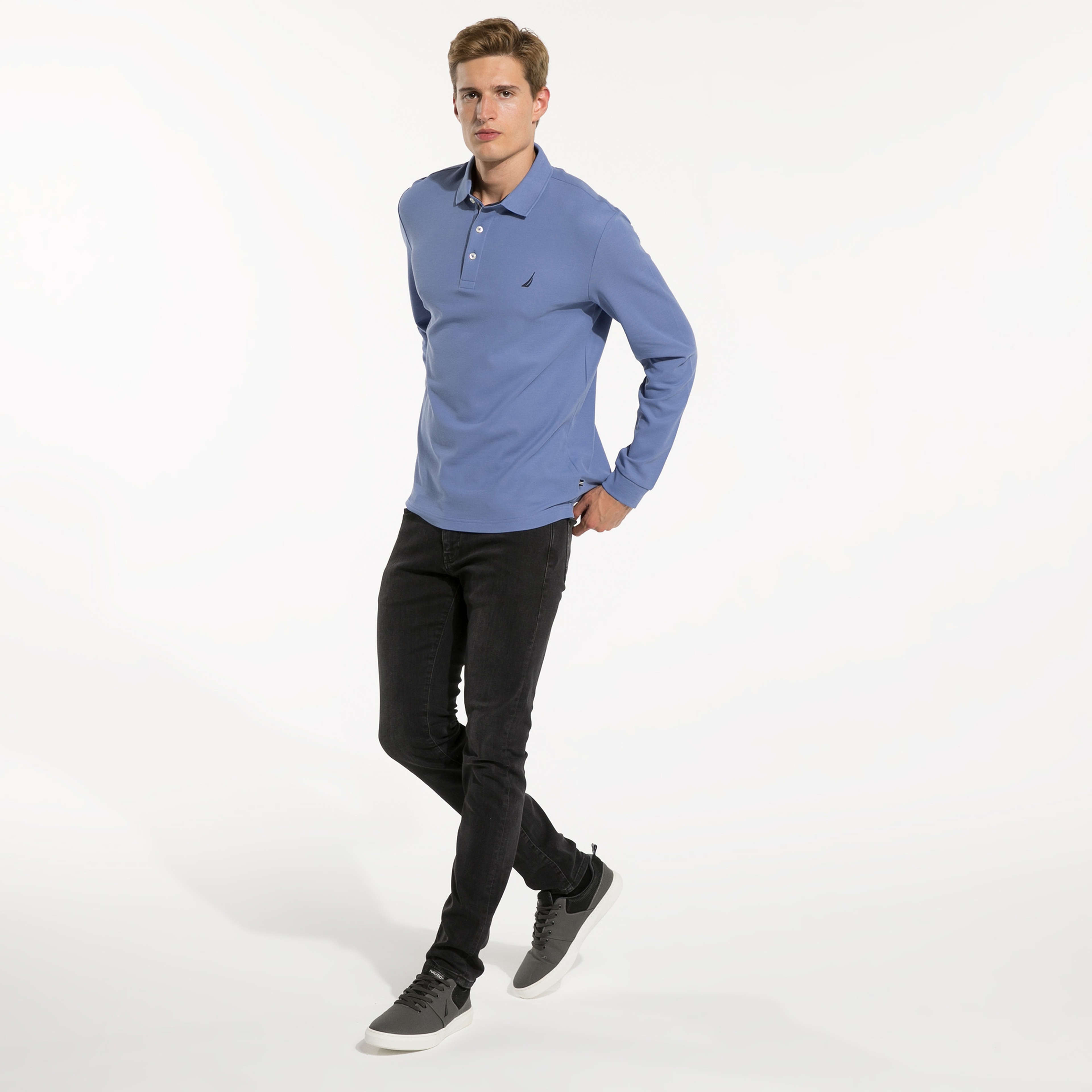 NAUTICA ERKEK MAVİ CLASSIC FIT UZUN KOLLU POLO