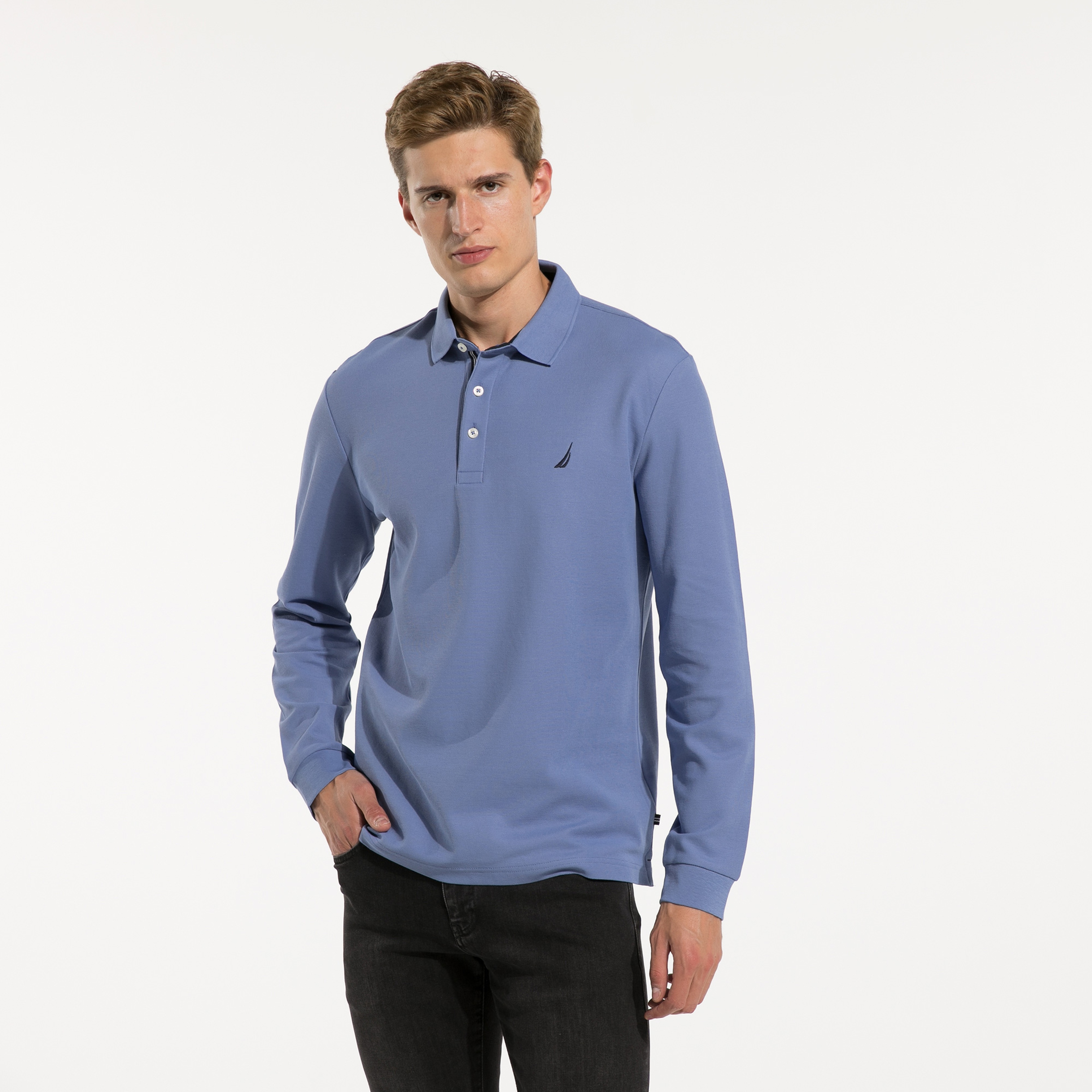 NAUTICA ERKEK MAVİ CLASSIC FIT UZUN KOLLU POLO