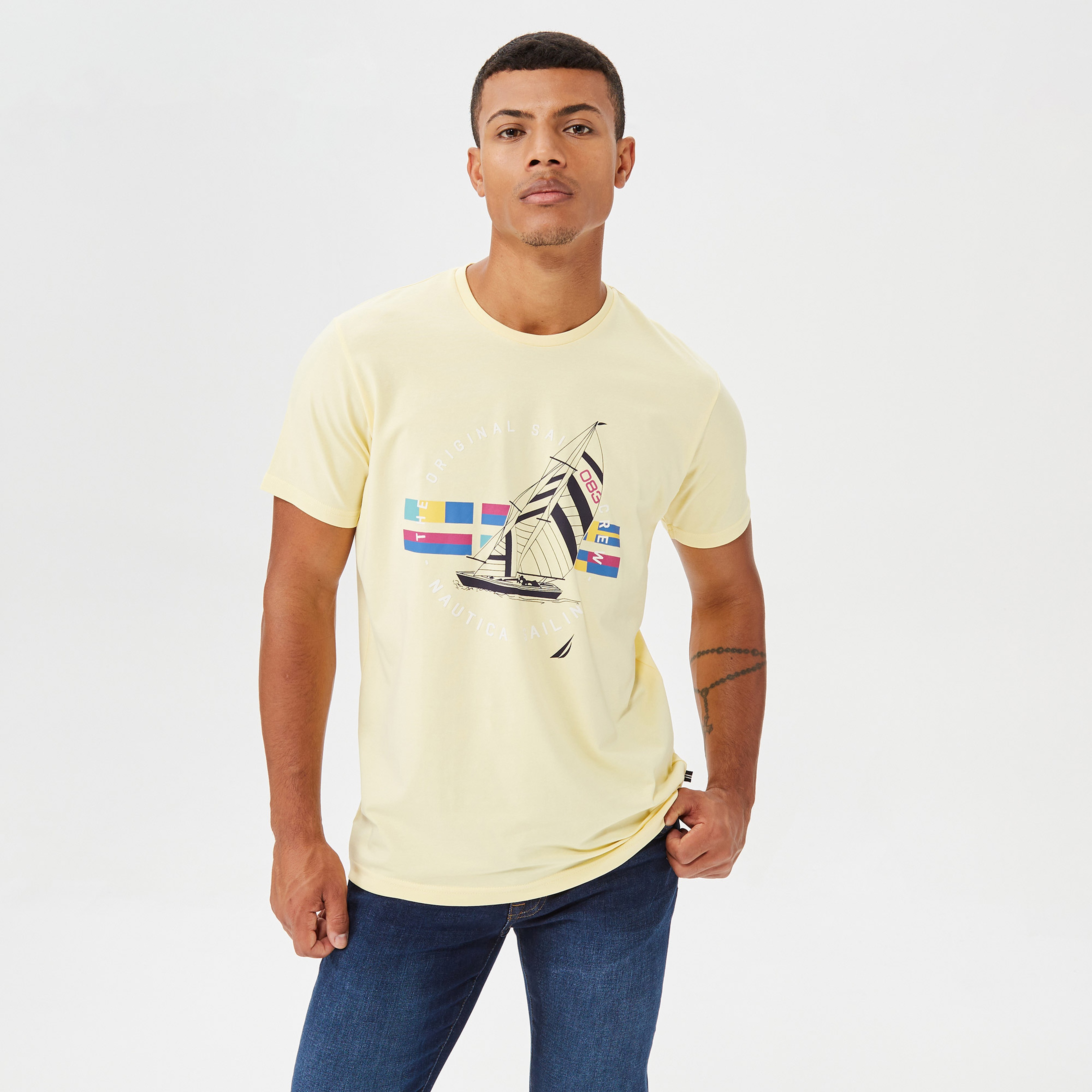 NAUTICA ERKEK SARI STANDART FIT BASKILI KISA KOLLU T-SHIRT