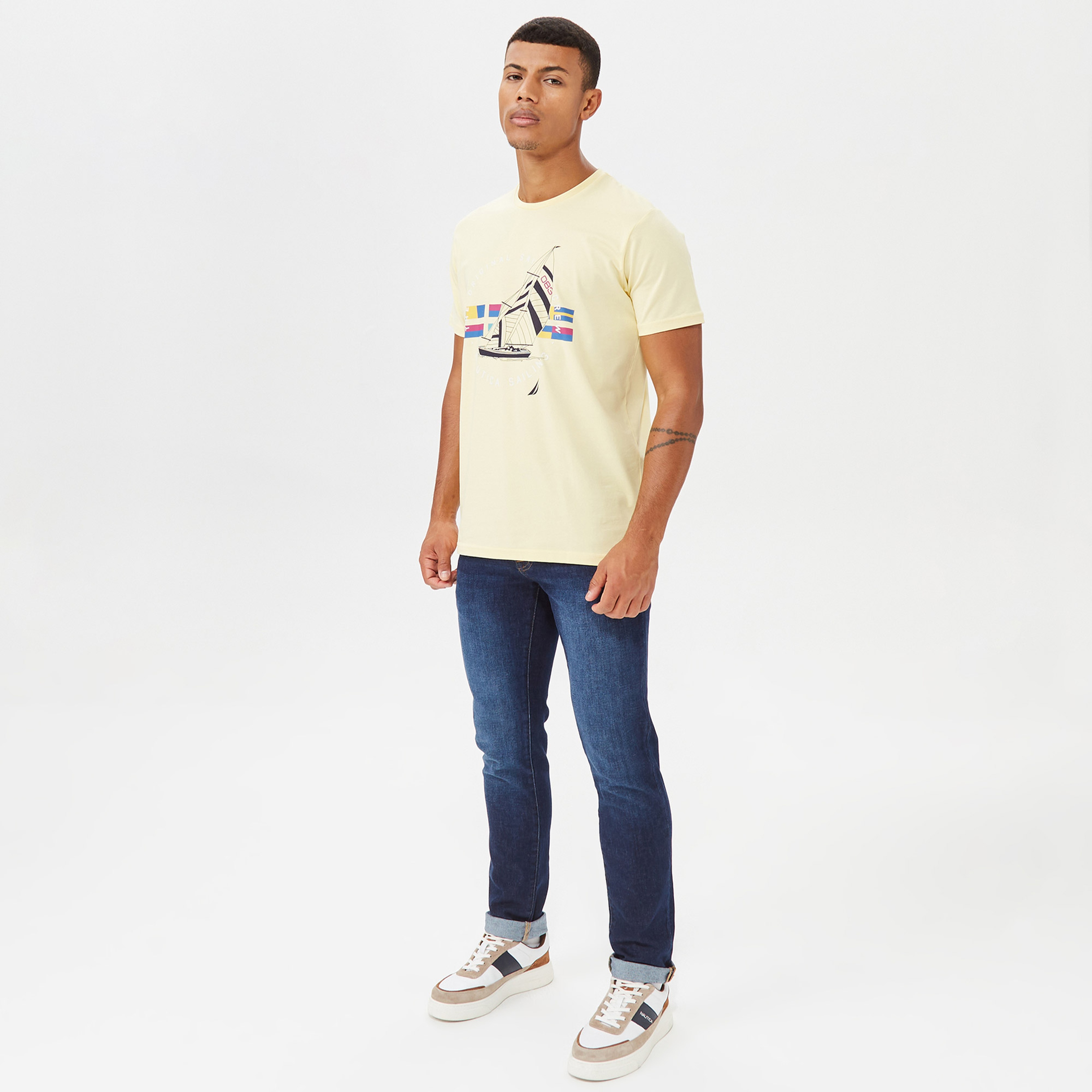 NAUTICA ERKEK SARI STANDART FIT BASKILI KISA KOLLU T-SHIRT