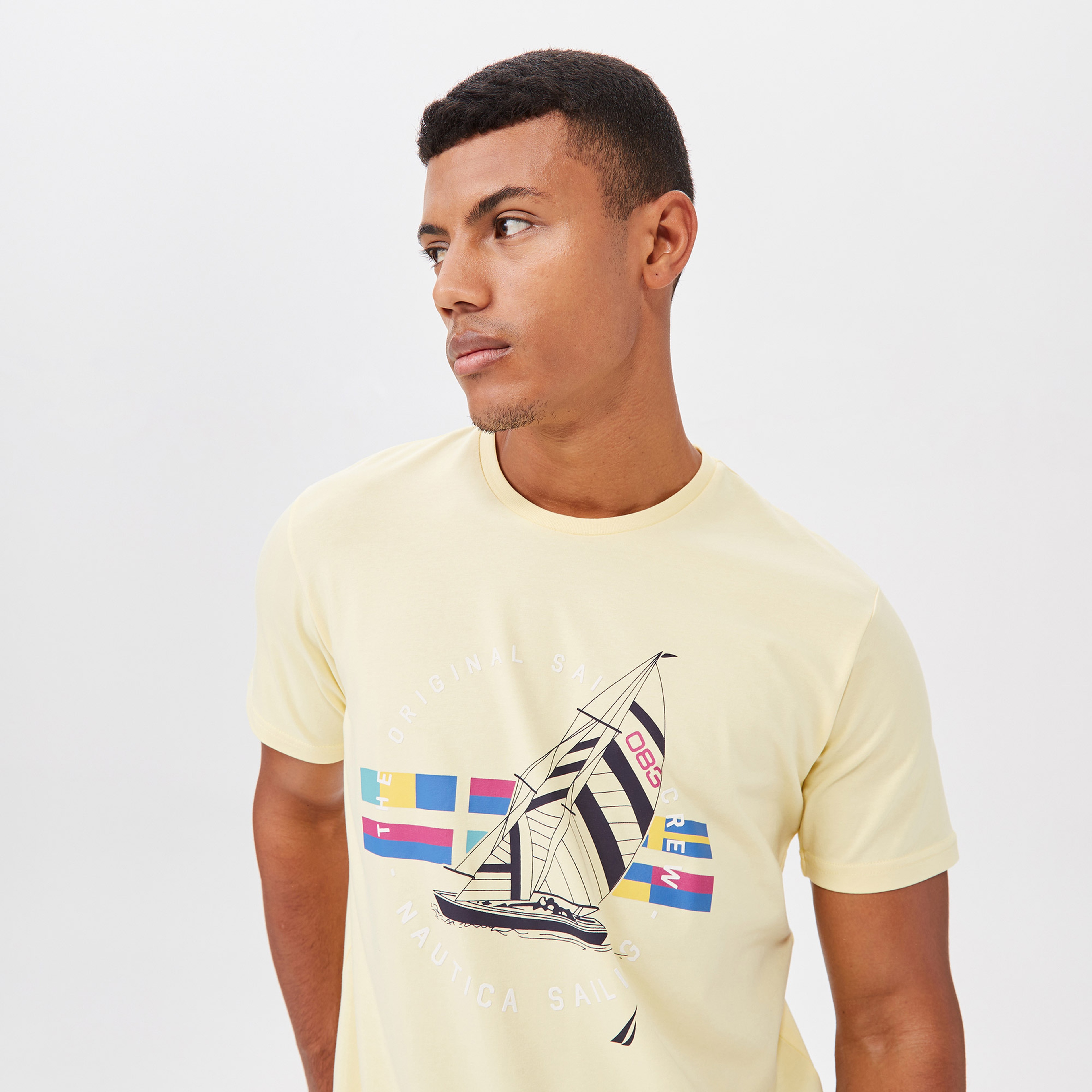 NAUTICA ERKEK SARI STANDART FIT BASKILI KISA KOLLU T-SHIRT
