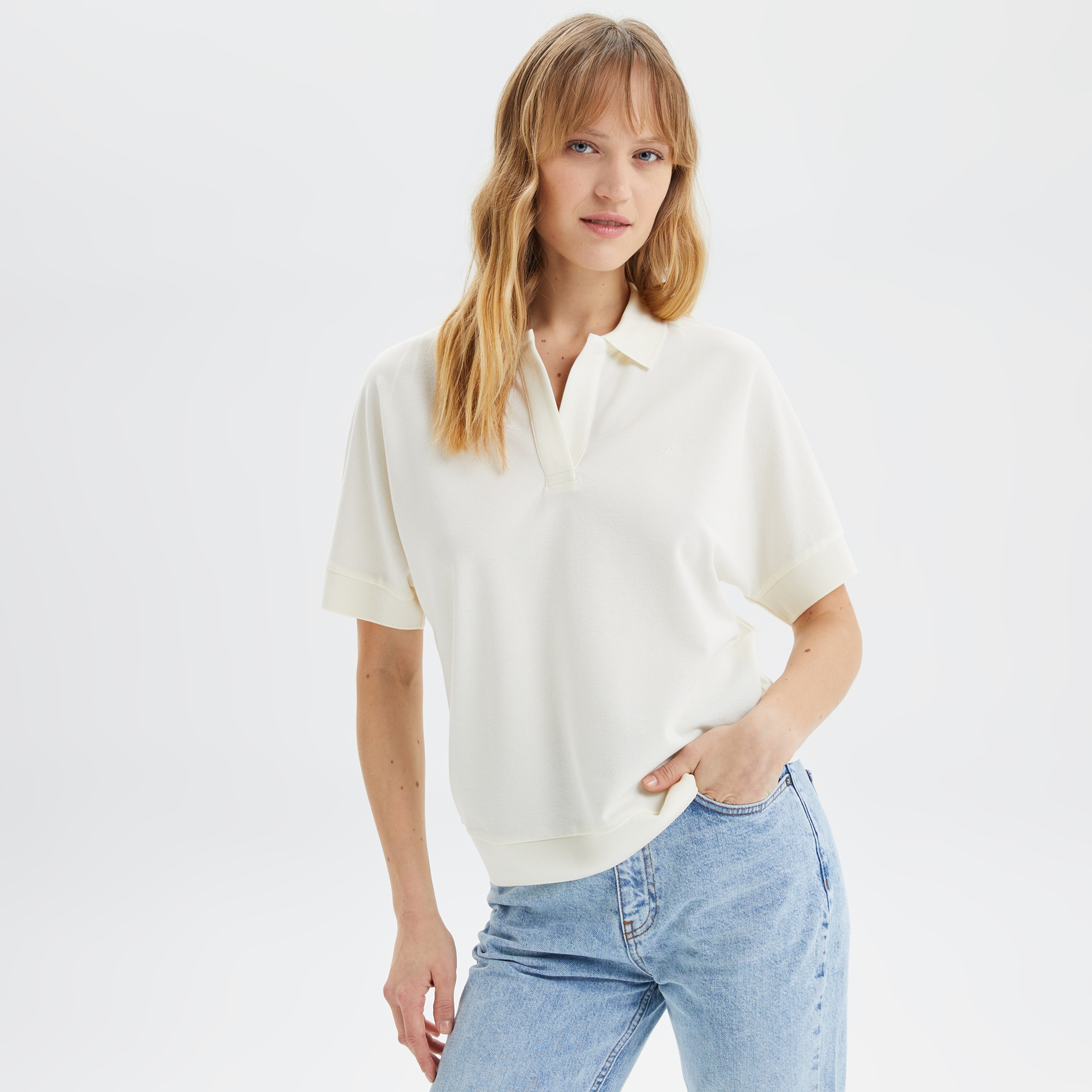Nautica Kadın Krem Oversize Kısa Kollu Polo