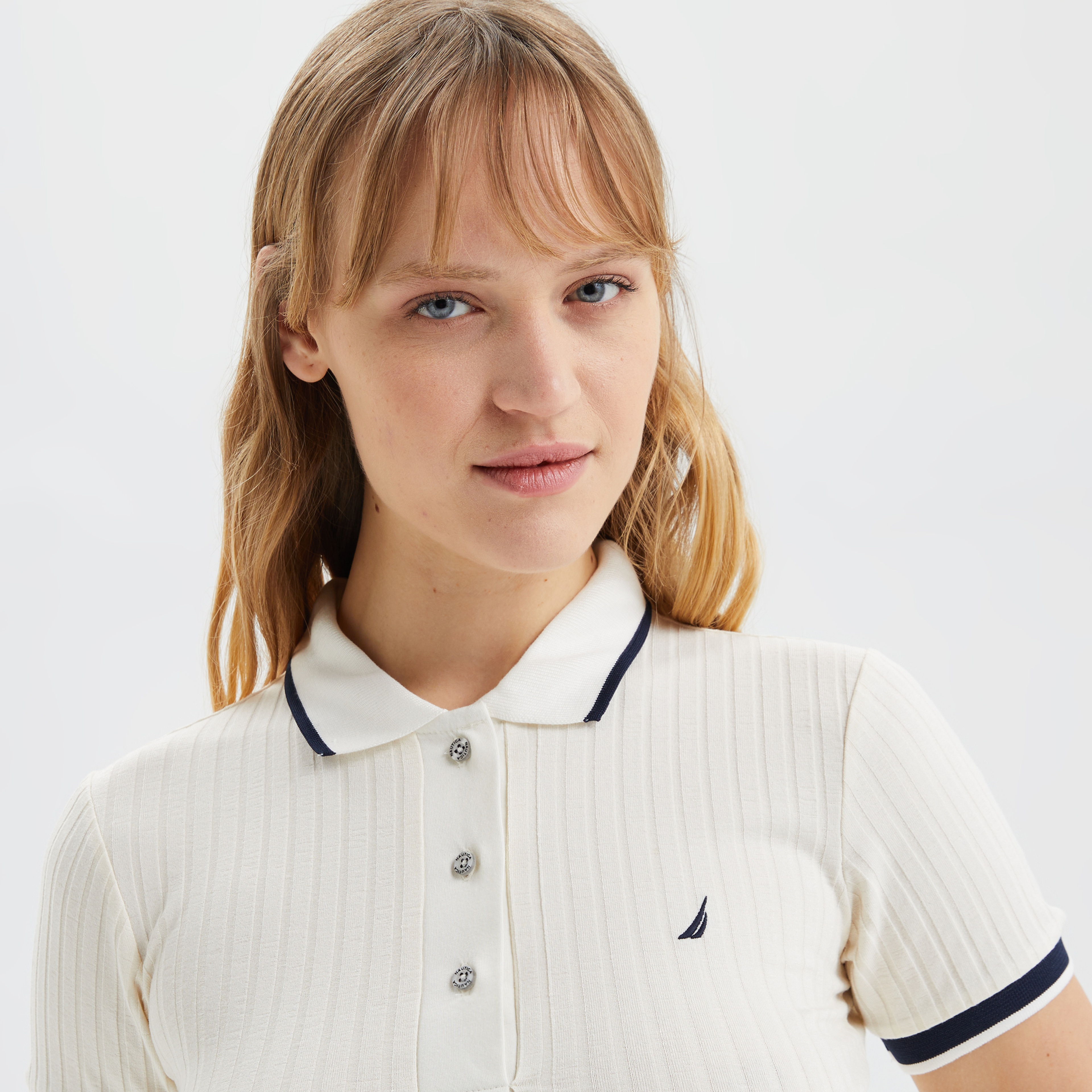 Nautica Kadın Ekru Regular Fit Çizgili Polo