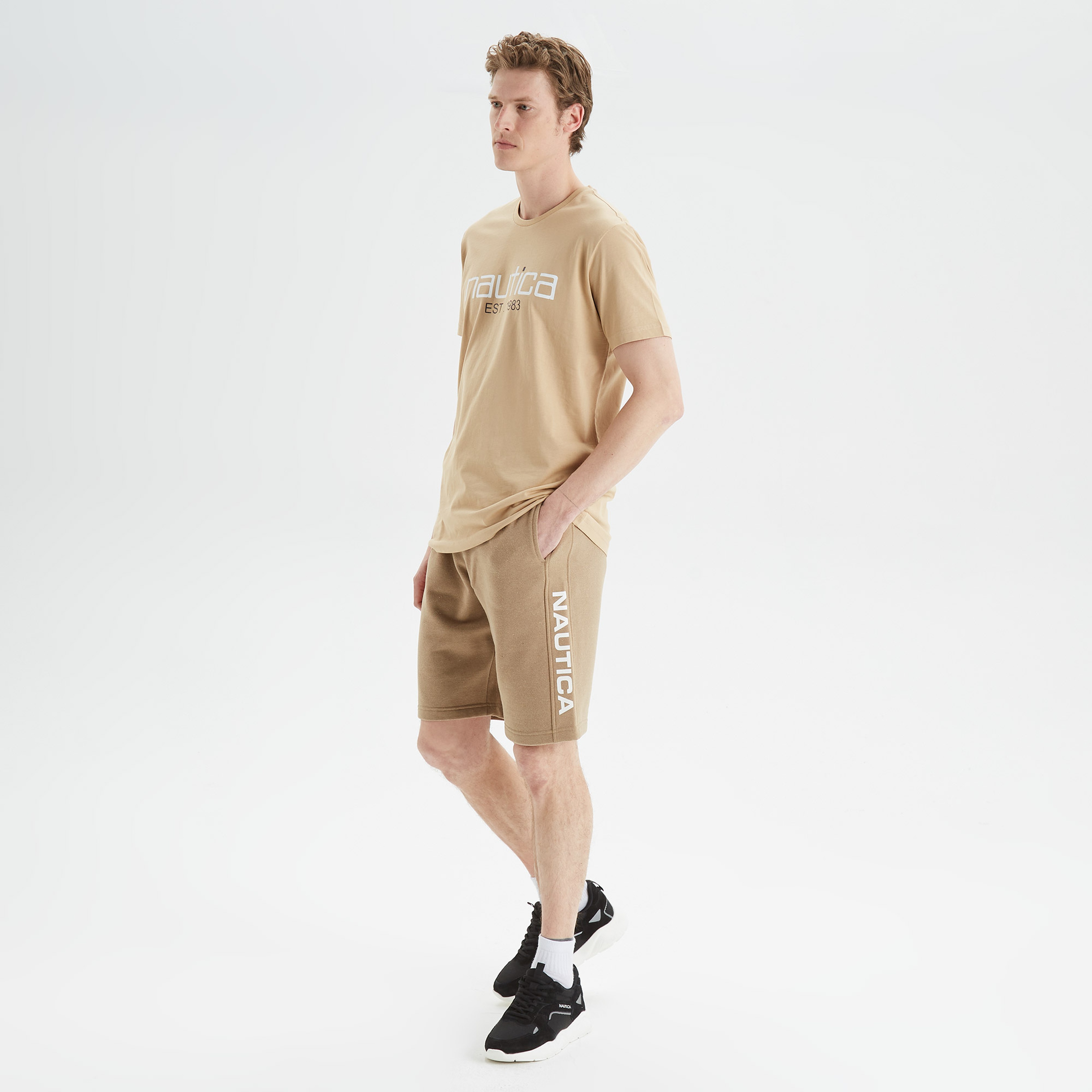 Nautica Erkek Bej Baskılı Standart Fit Şort