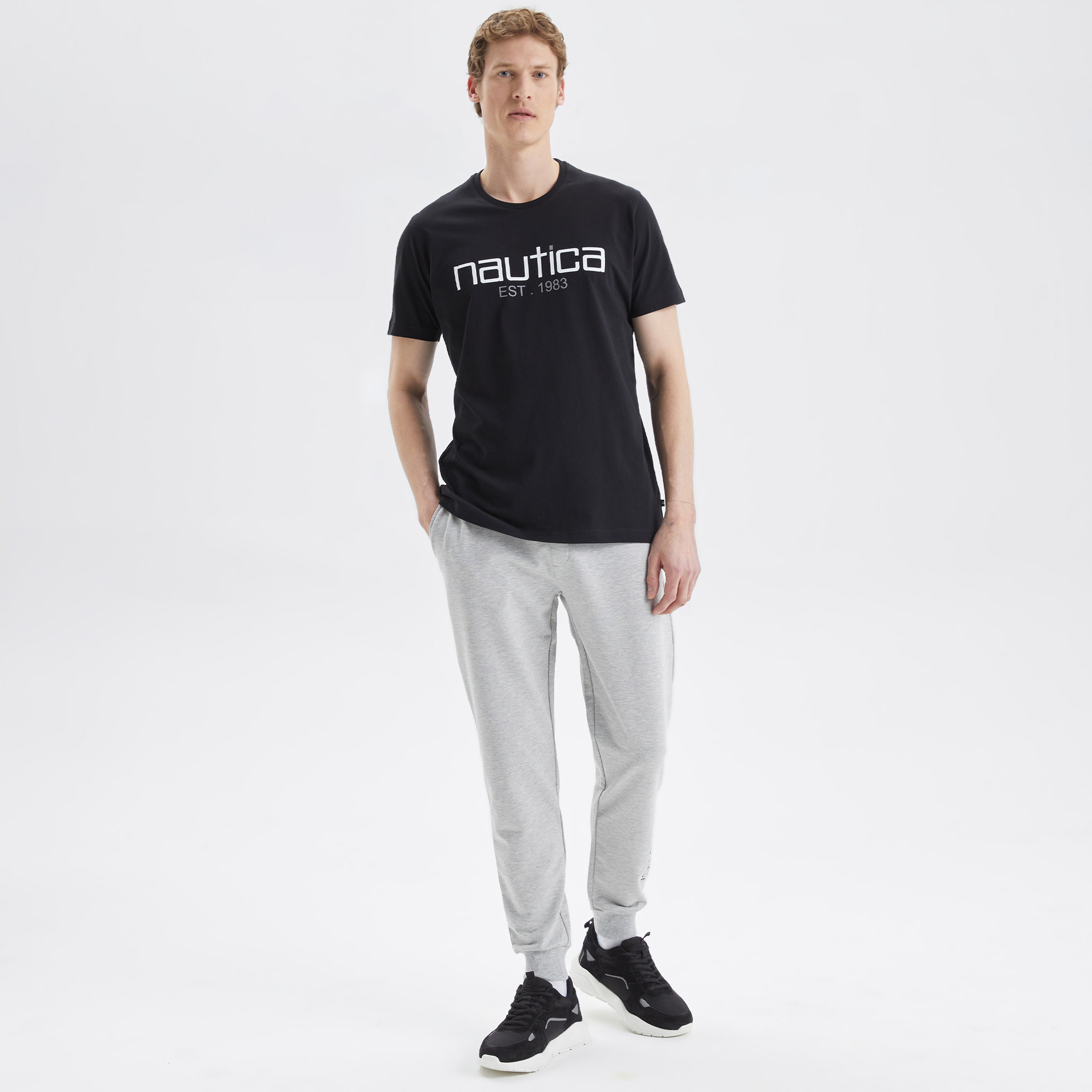 Nautica Erkek Siyah Standart Fit Desenli T-Shirt