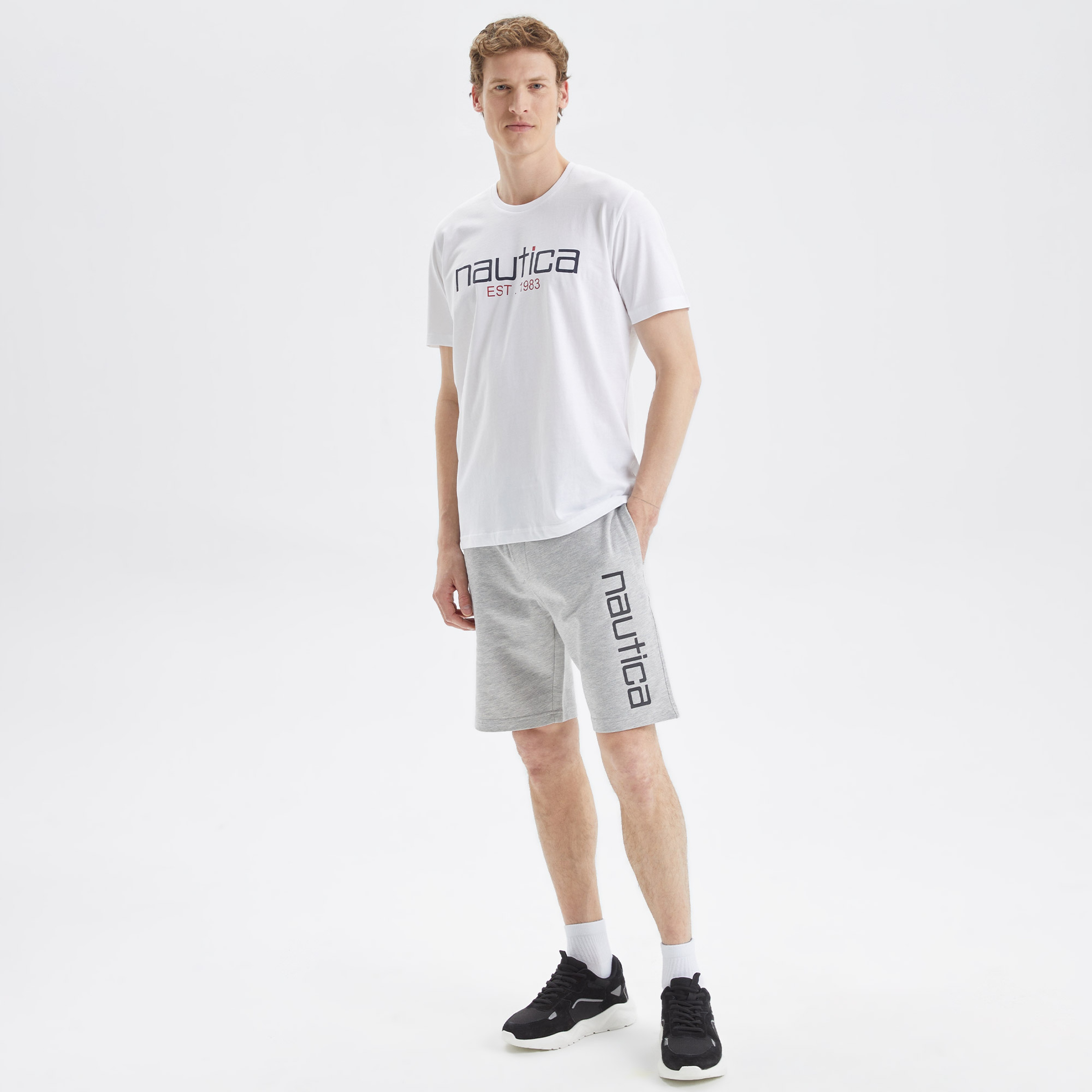 Nautica Erkek Beyaz Standart Fit Desenli T-Shirt