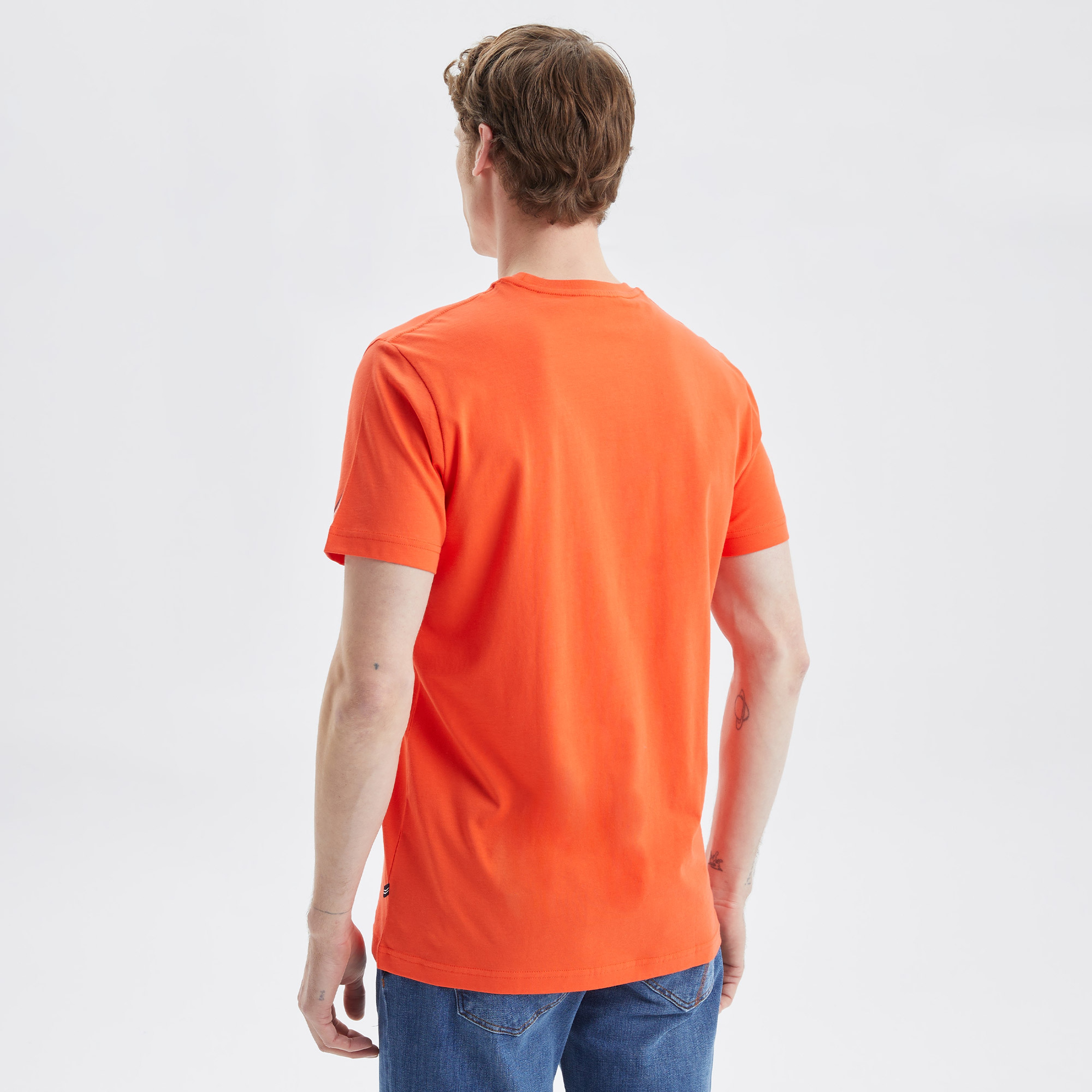 Nautica Erkek Turuncu Standart Fit Desenli T-Shirt