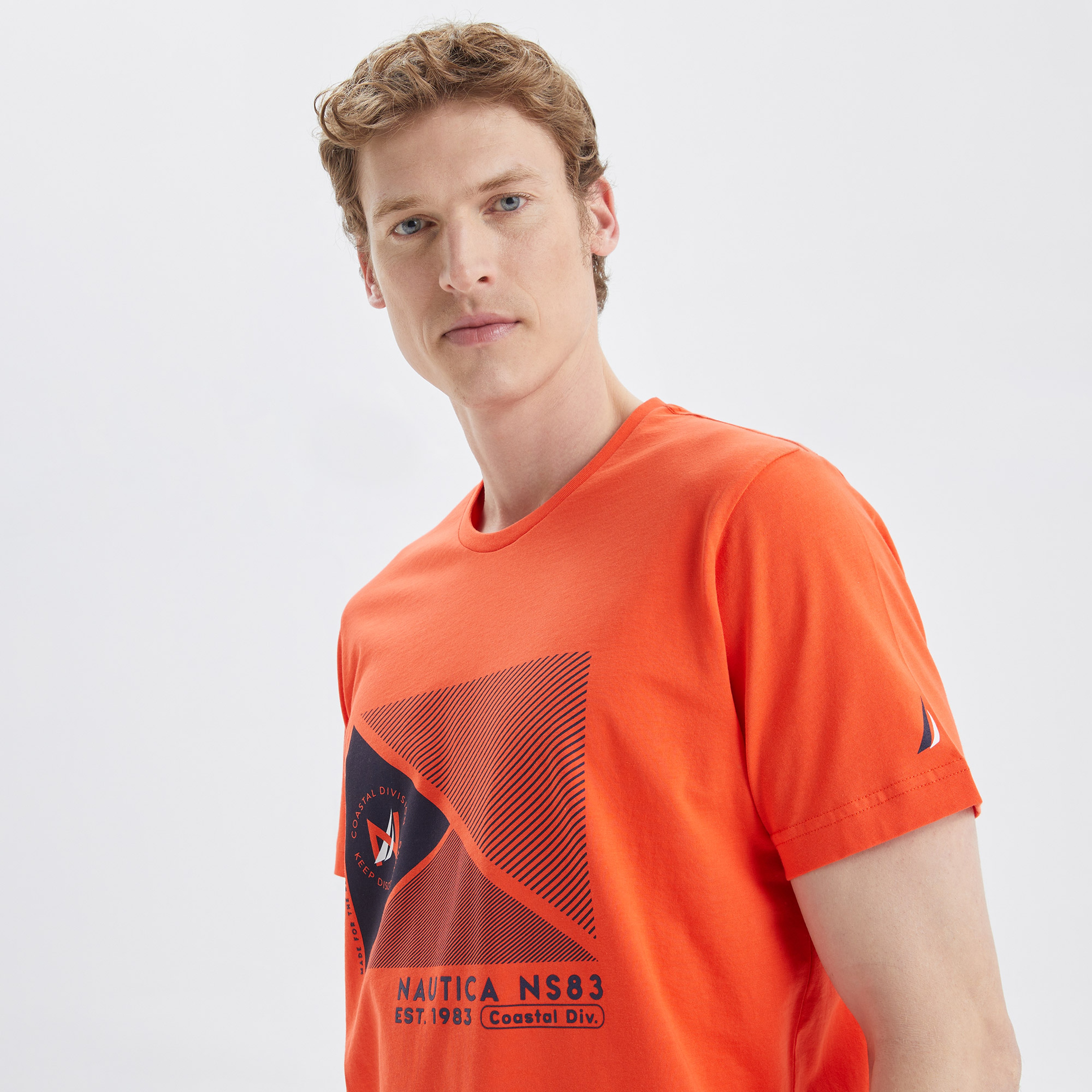 Nautica Erkek Turuncu Standart Fit Desenli T-Shirt