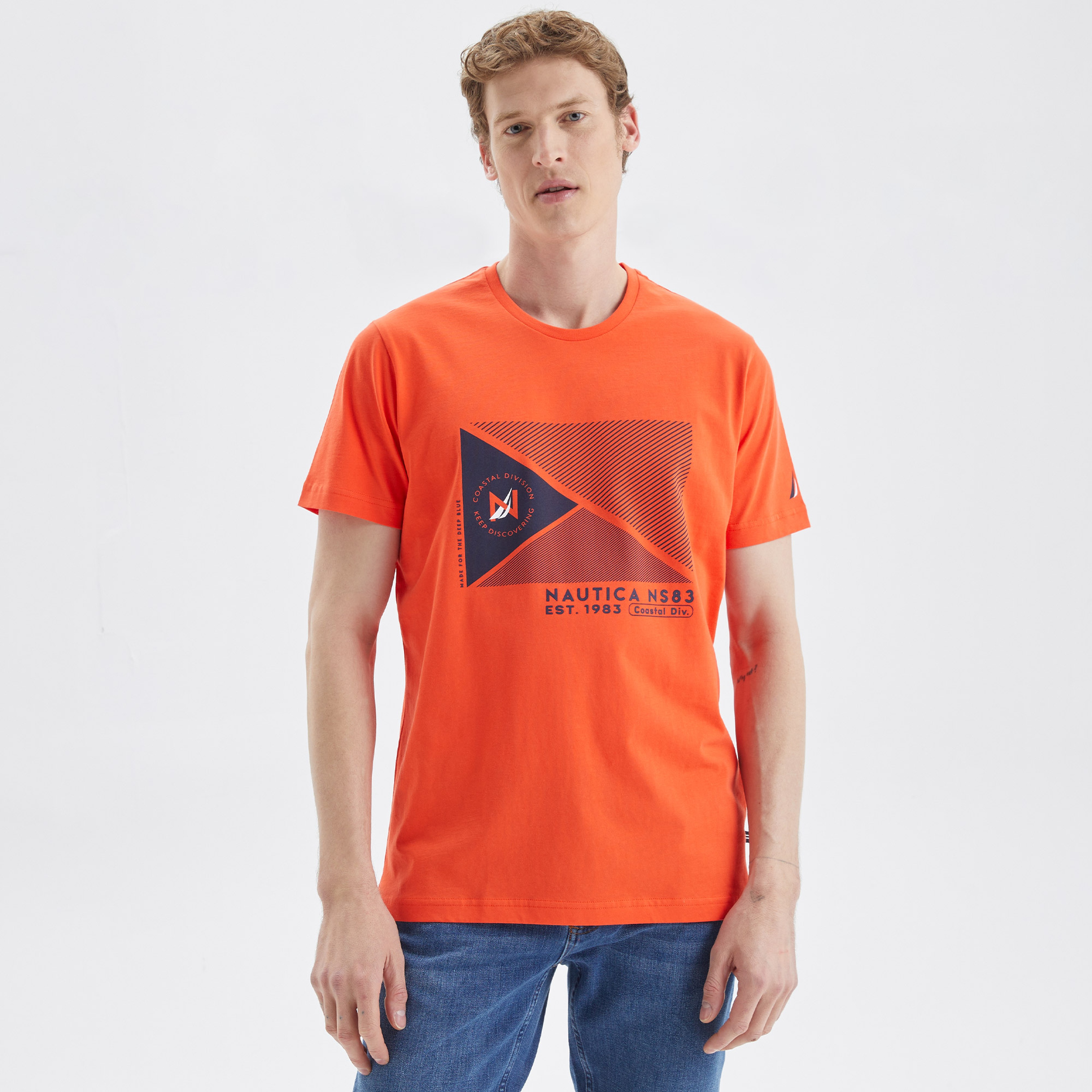 Nautica Erkek Turuncu Standart Fit Desenli T-Shirt