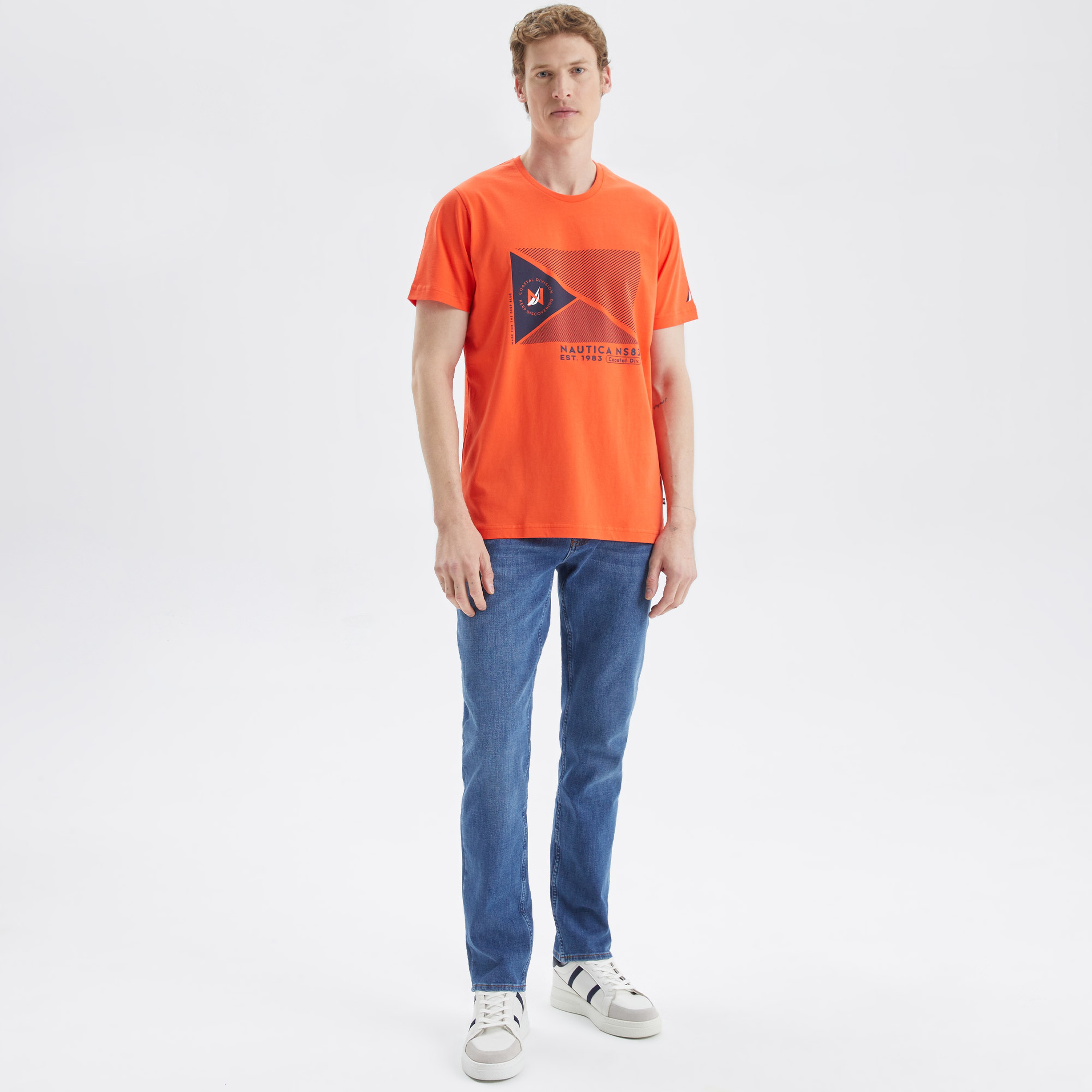 Nautica Erkek Turuncu Standart Fit Desenli T-Shirt
