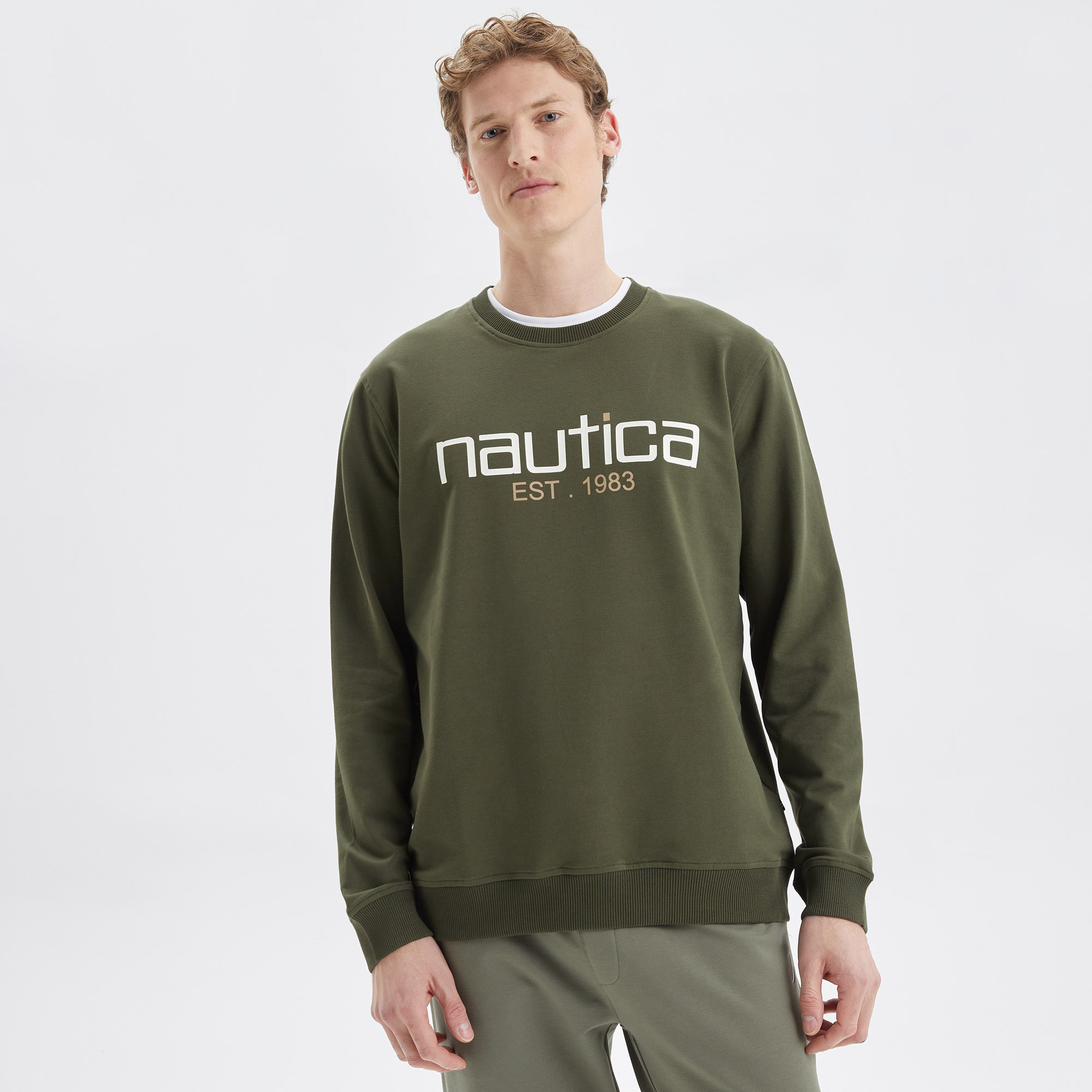 Nautica Erkek Yeşil Standart Fit Baskılı Sweatshirt