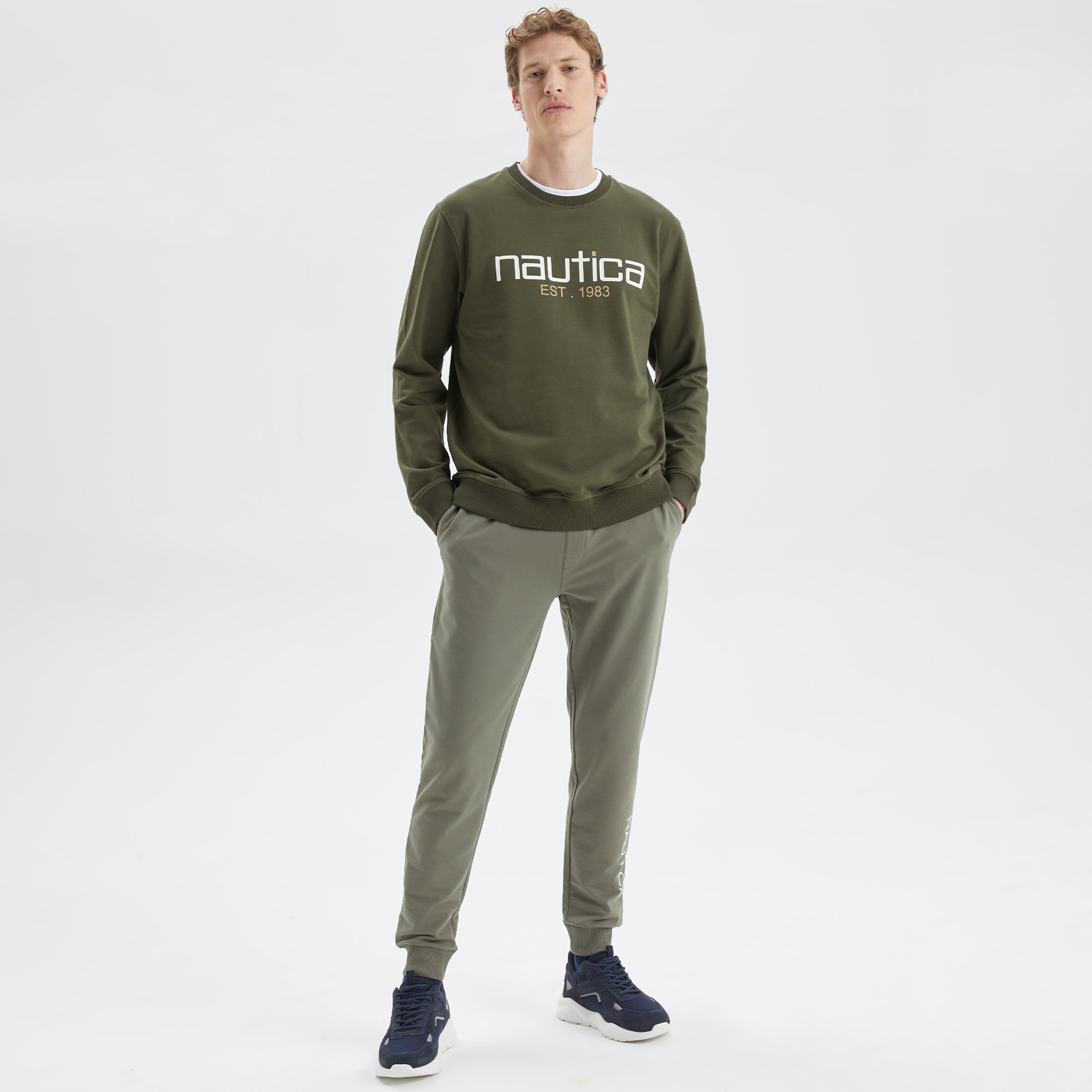 Nautica Erkek Yeşil Standart Fit Baskılı Sweatshirt