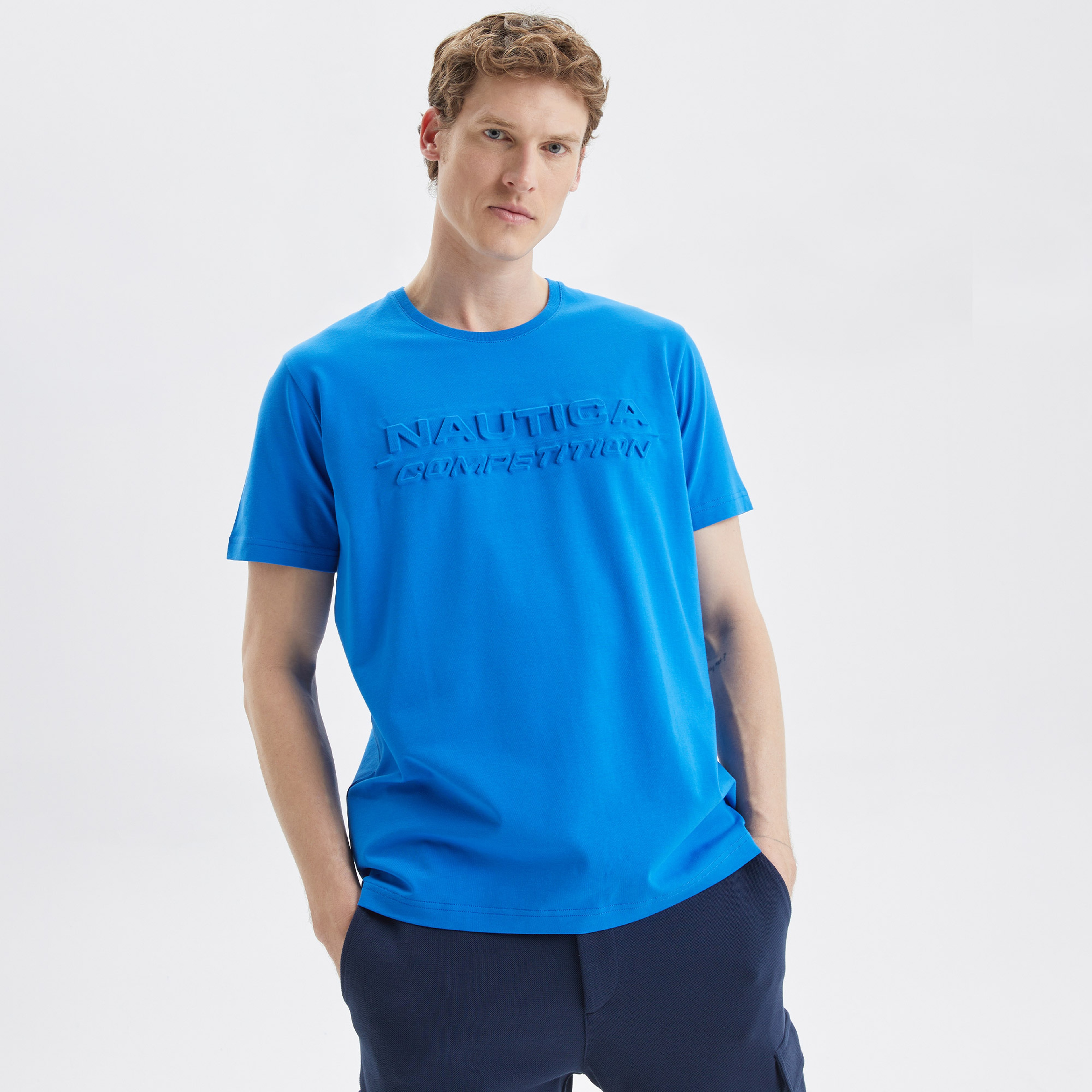 Nautica Erkek Mavi Standart Fit Baskılı T-Shirt