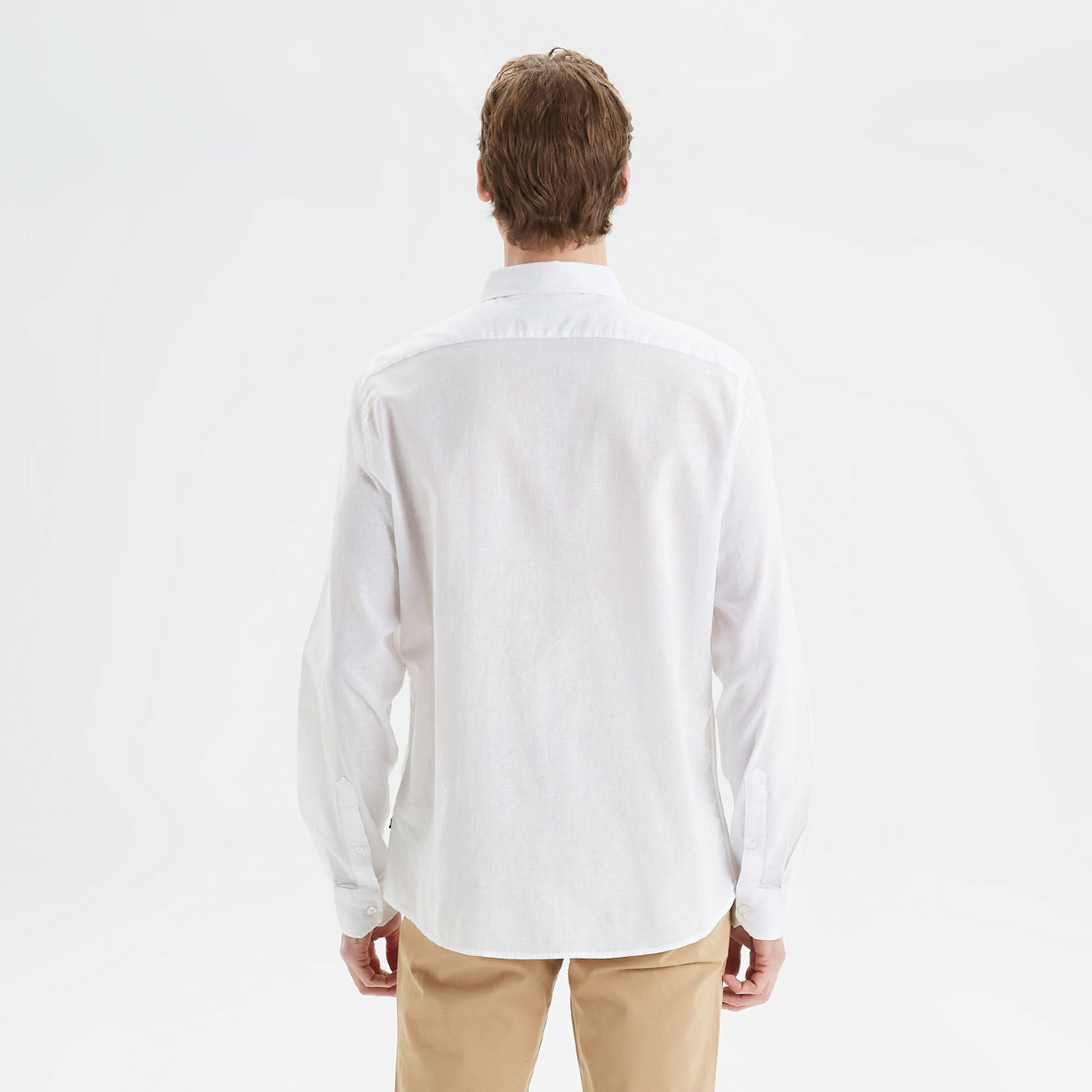 Nautica Erkek Beyaz Slim Fit Uzun Kollu Keten Gömlek