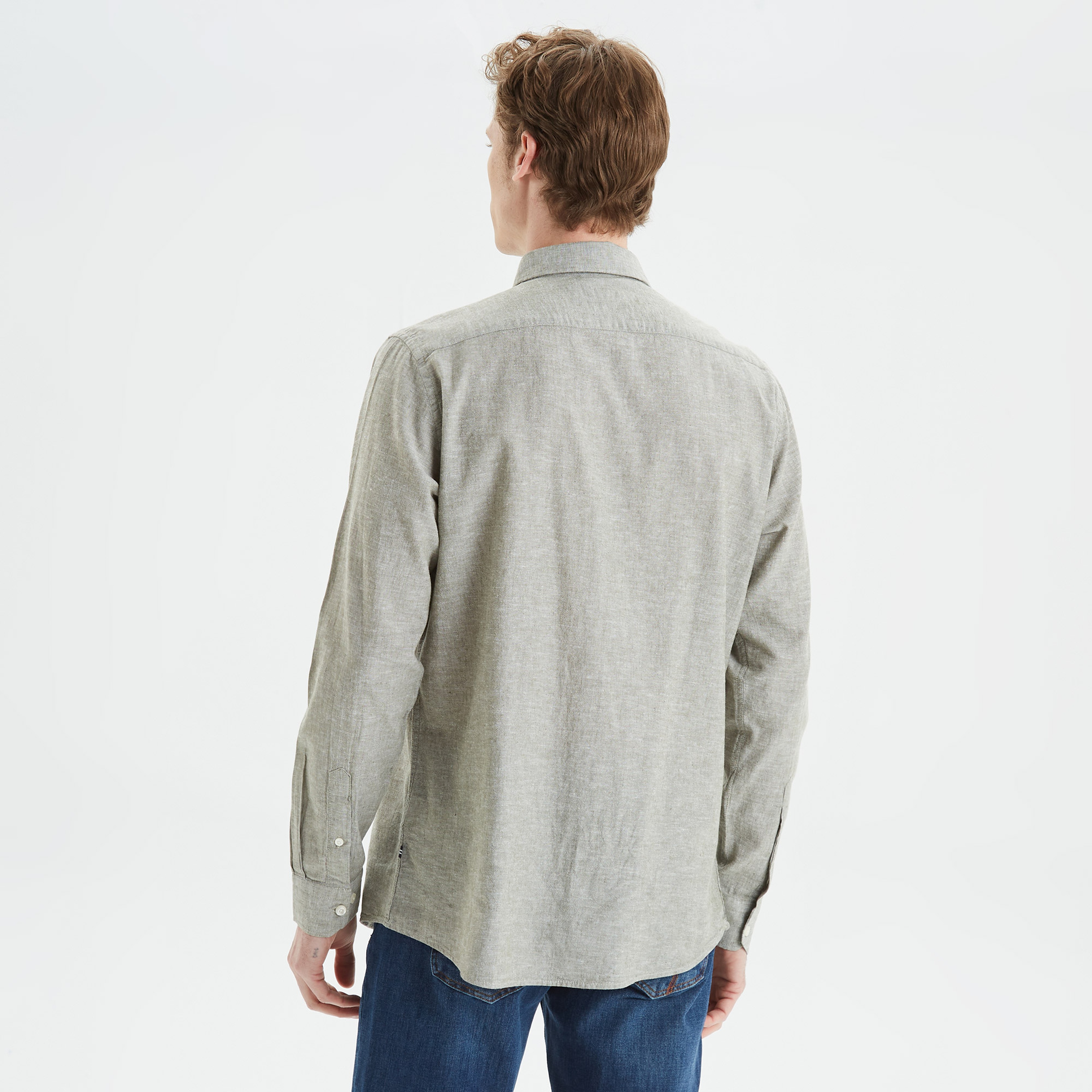 Nautica Erkek Yeşil Slim Fit Uzun Kollu Keten Gömlek