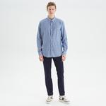 Nautica Erkek Mavi Slim Fit Uzun Kollu Keten Gömlek