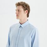 Nautica Erkek Mavi Slim Fit Uzun Kollu Keten Gömlek