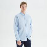 Nautica Erkek Mavi Slim Fit Uzun Kollu Keten Gömlek