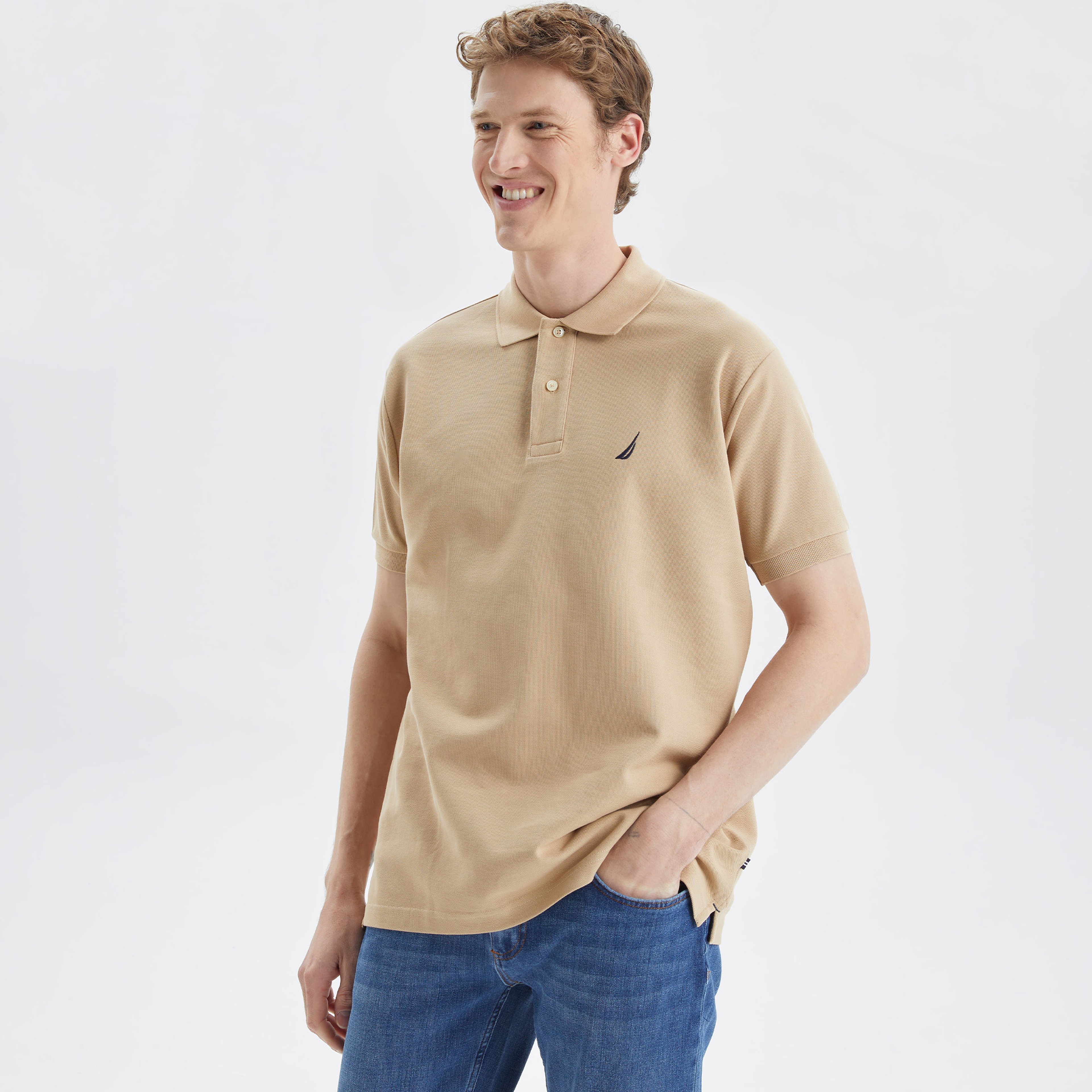 Nautica Erkek Bej Classic Fit Kısa Kollu Polo