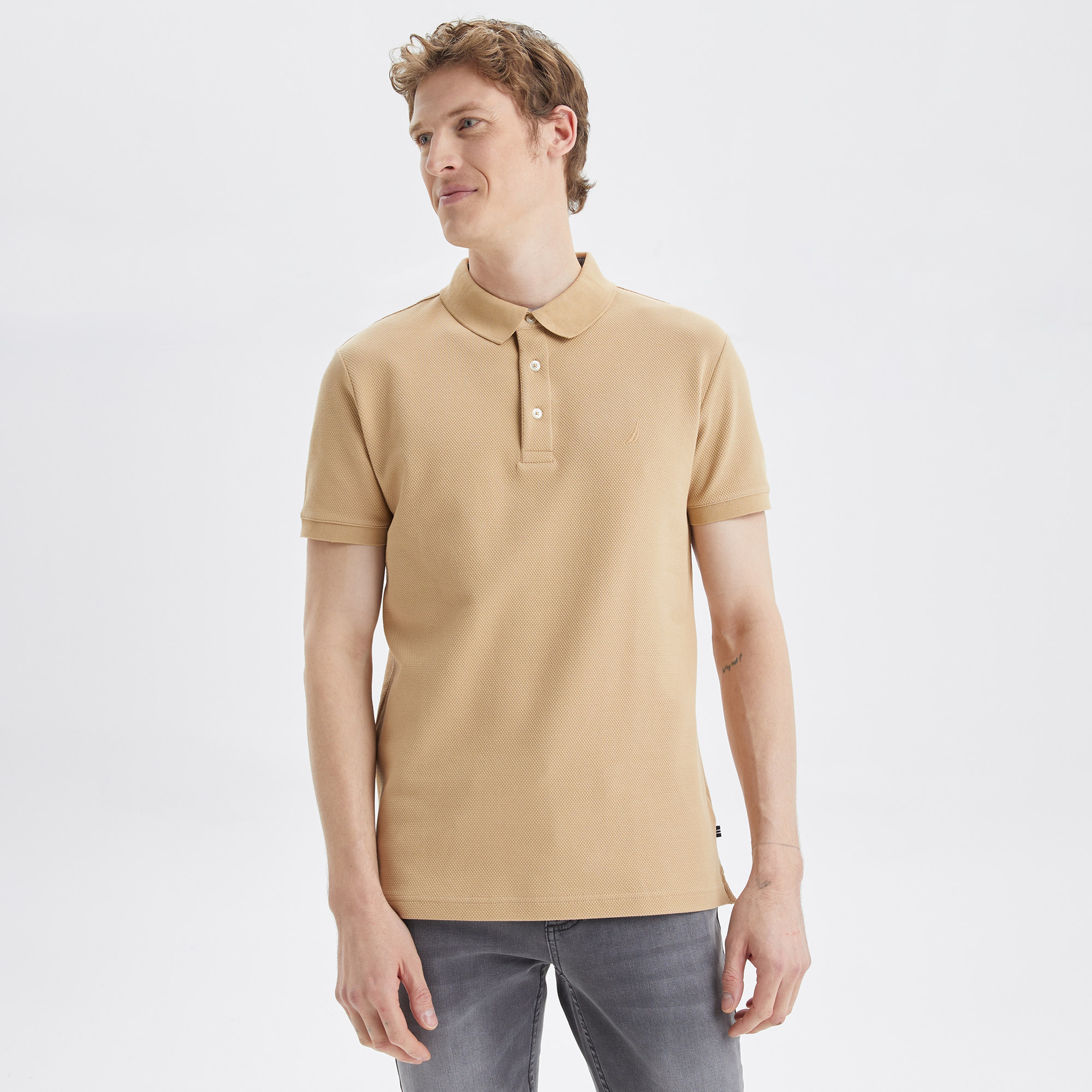 Nautica Erkek Bej Slim Fit Kısa Kollu Polo Yaka T-Shirt