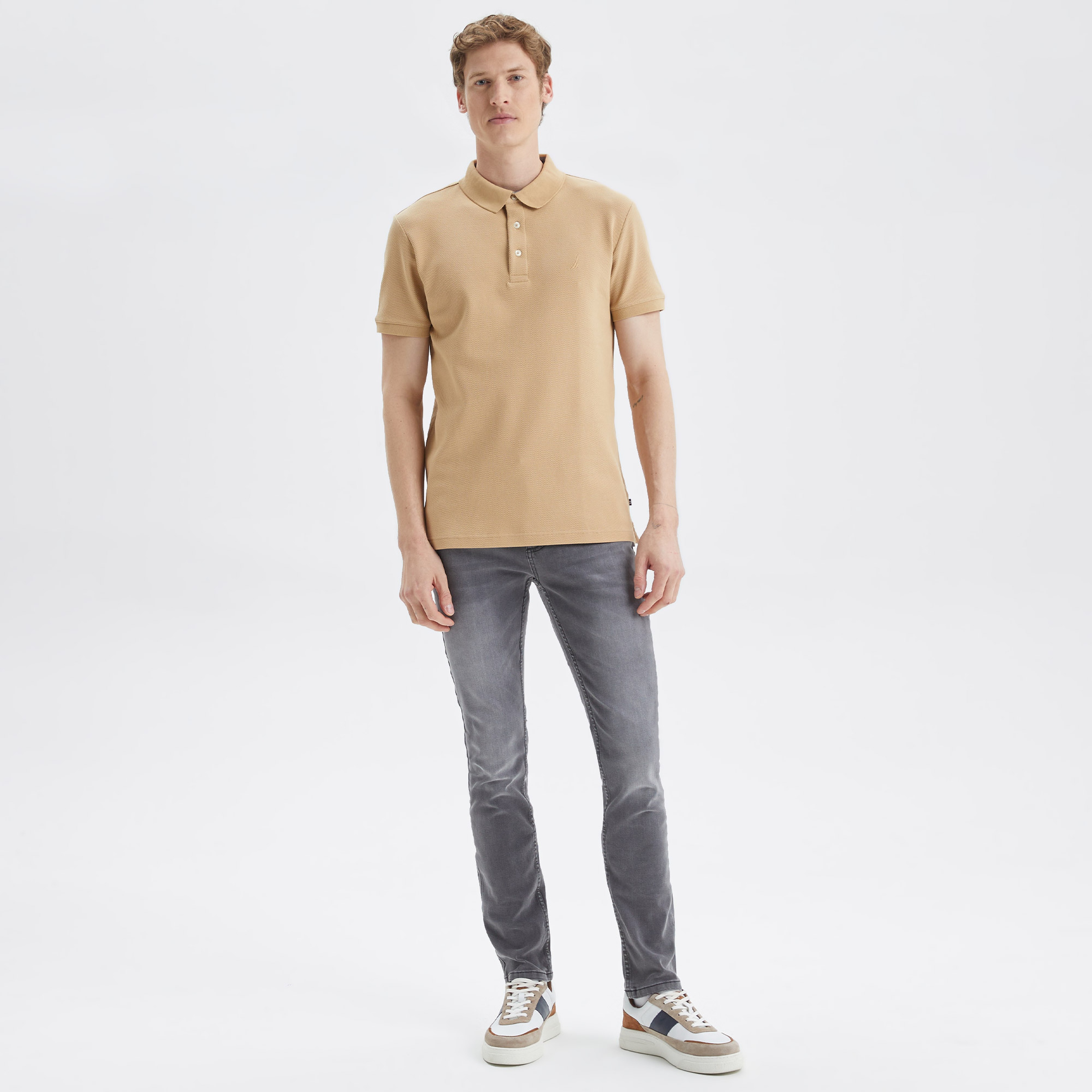 Nautica Erkek Bej Slim Fit Kısa Kollu Polo Yaka T-Shirt