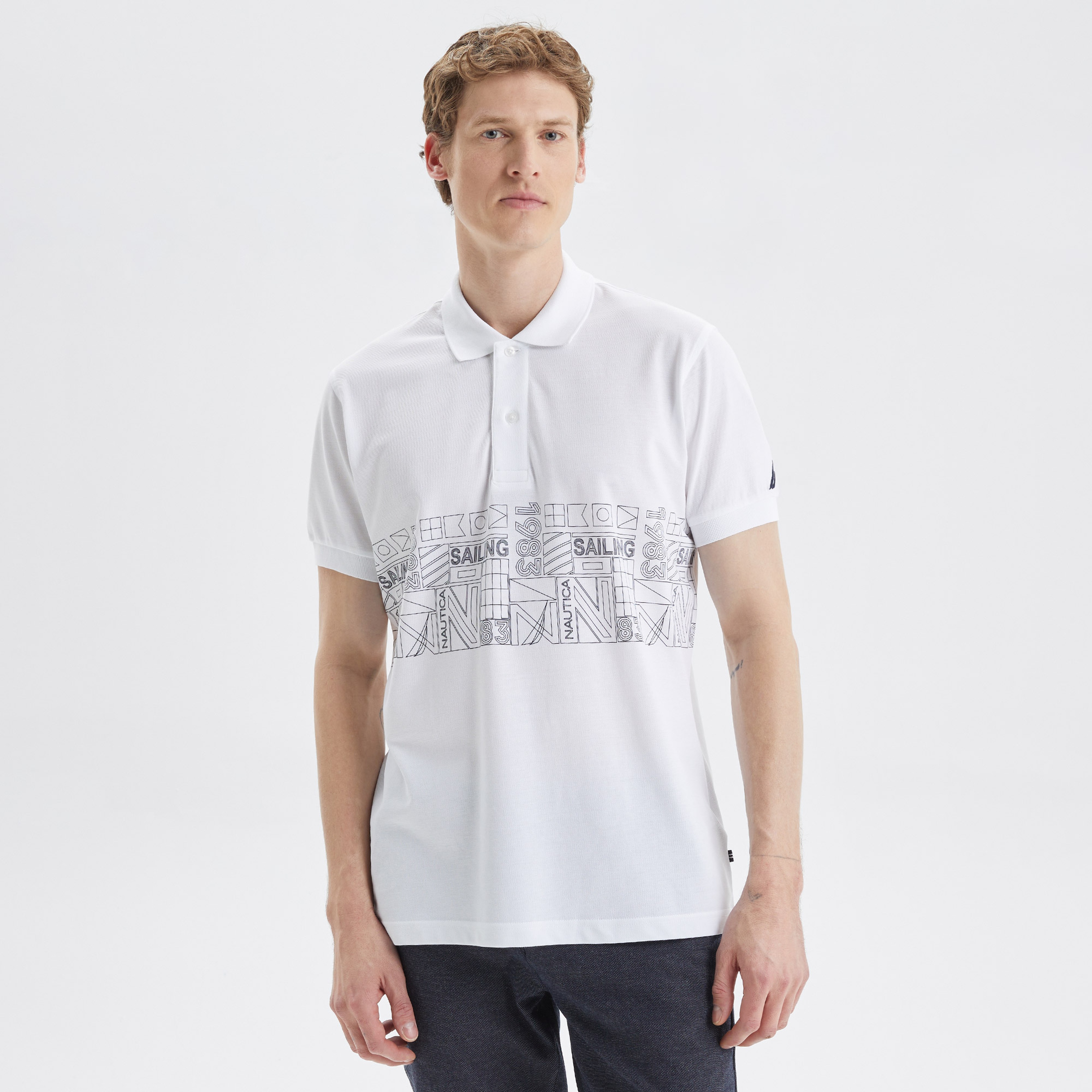 Nautica Erkek Beyaz Classic Fit Kısa Kollu Polo Yaka T-Shirt