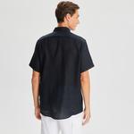 Nautica Erkek Siyah Classic Fit Kısa Kollu Keten Gömlek