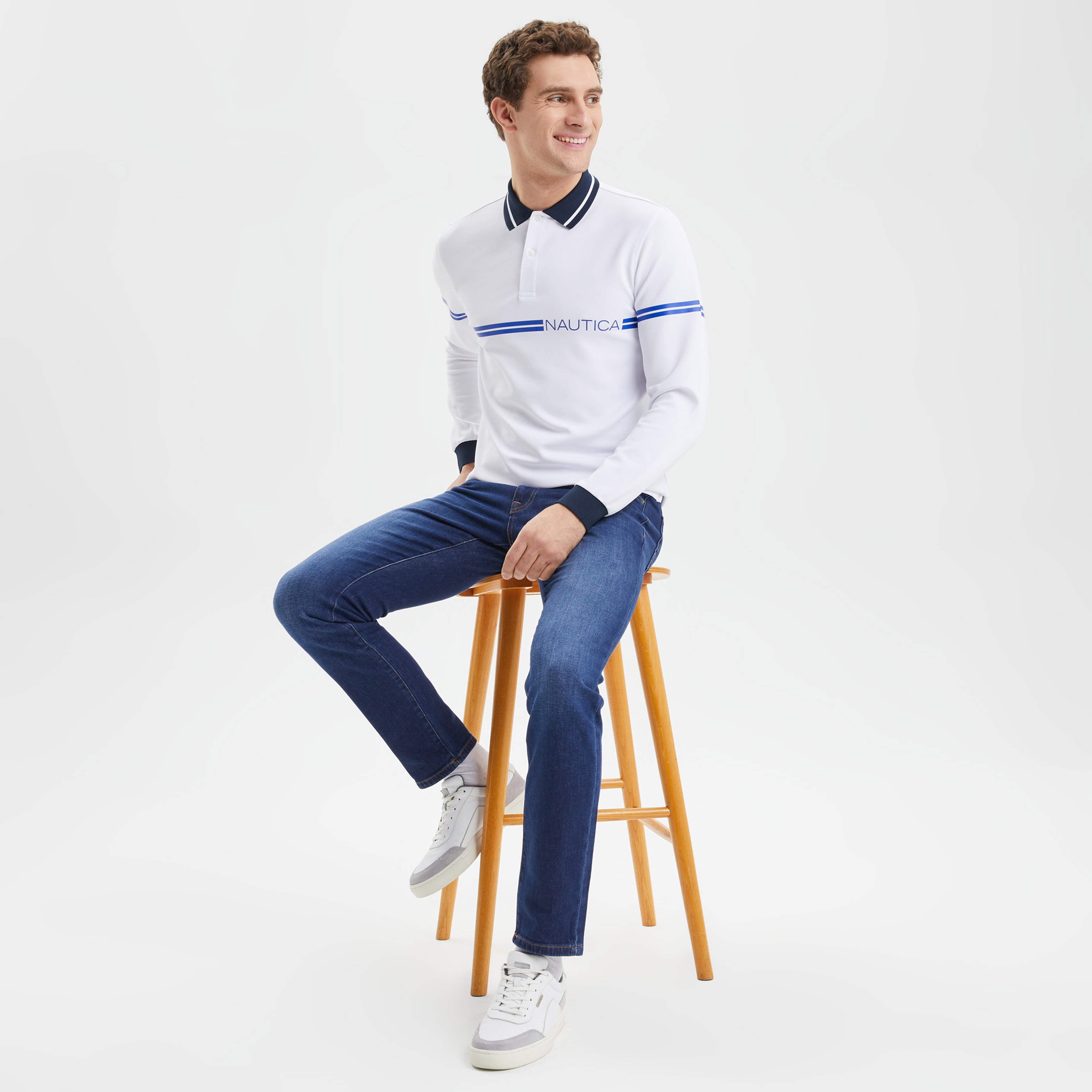 NAUTICA ERKEK BEYAZ UZUN KOLLU CLASSIC FIT UZUN KOLLU POLO