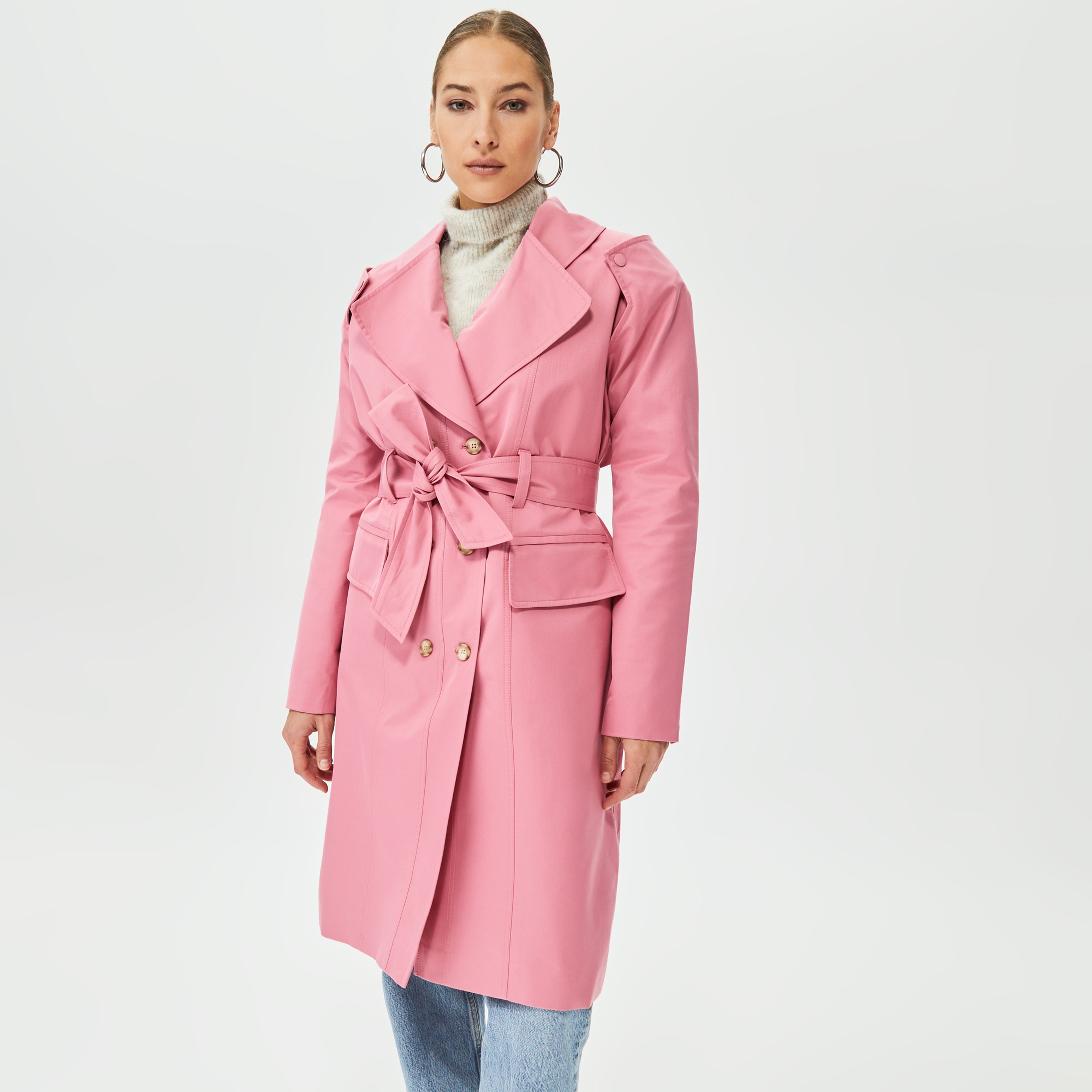 Coloreve Sorbet Curvy Kadın Pembe Trençkot