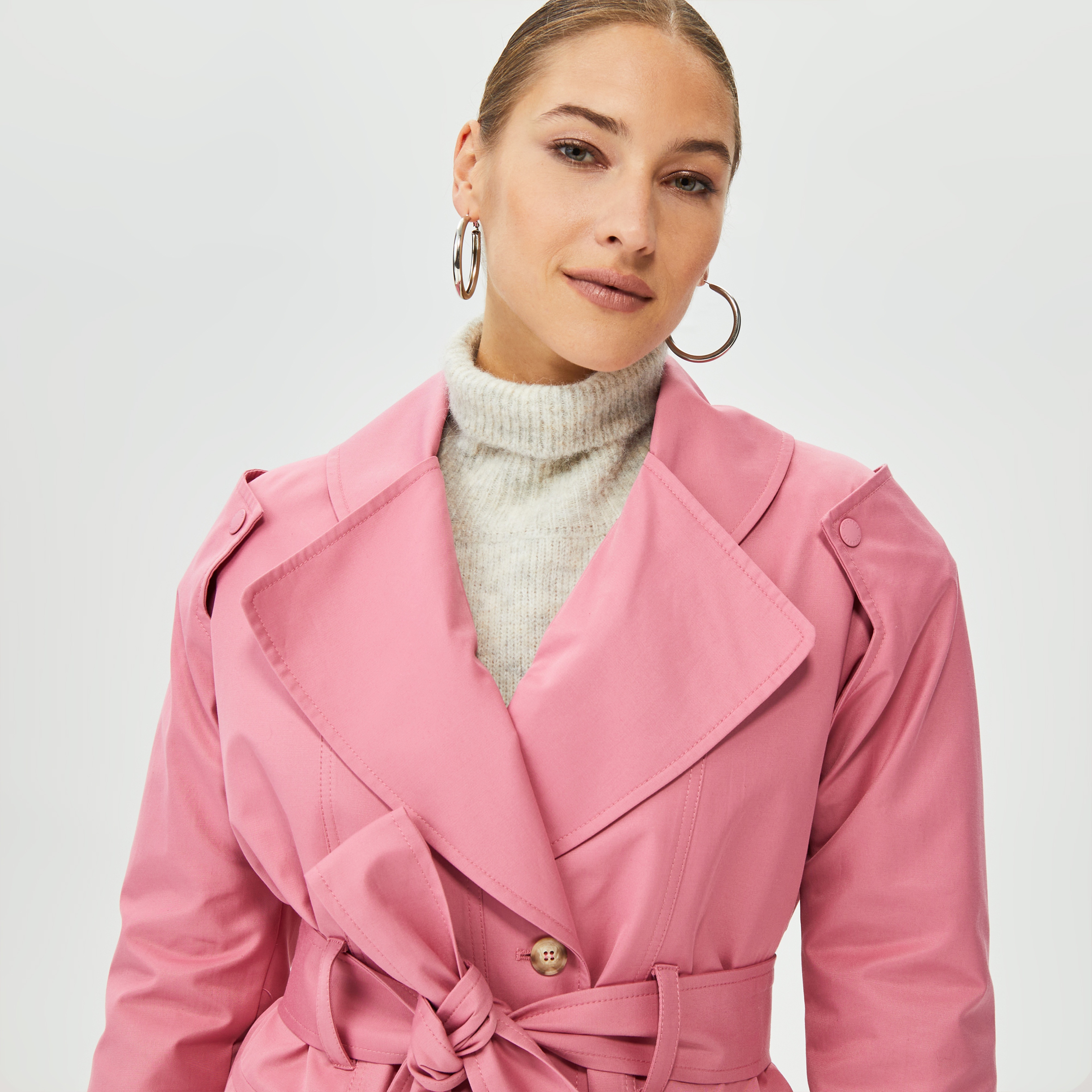 Coloreve Sorbet Curvy Kadın Pembe Trençkot