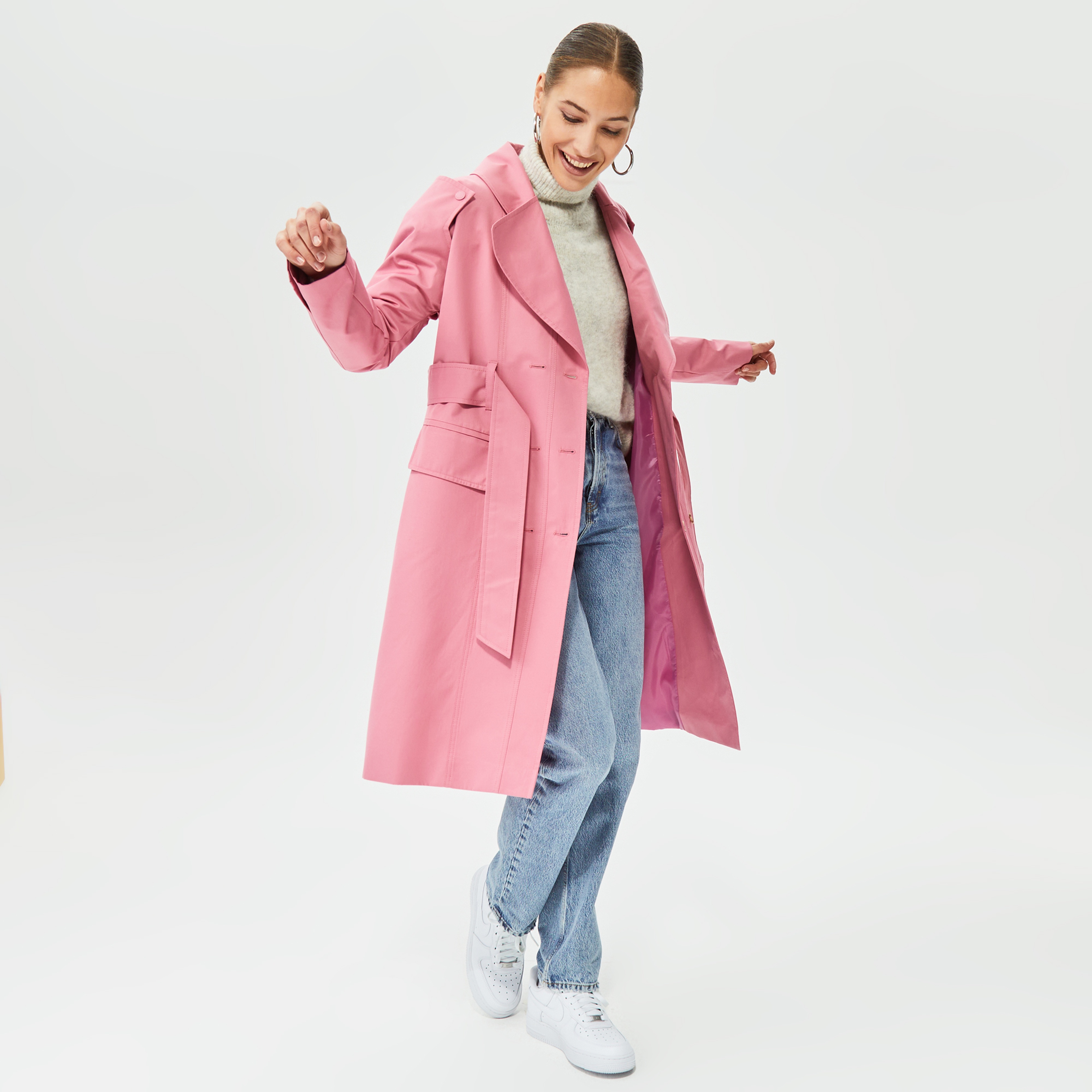 Coloreve Sorbet Curvy Kadın Pembe Trençkot