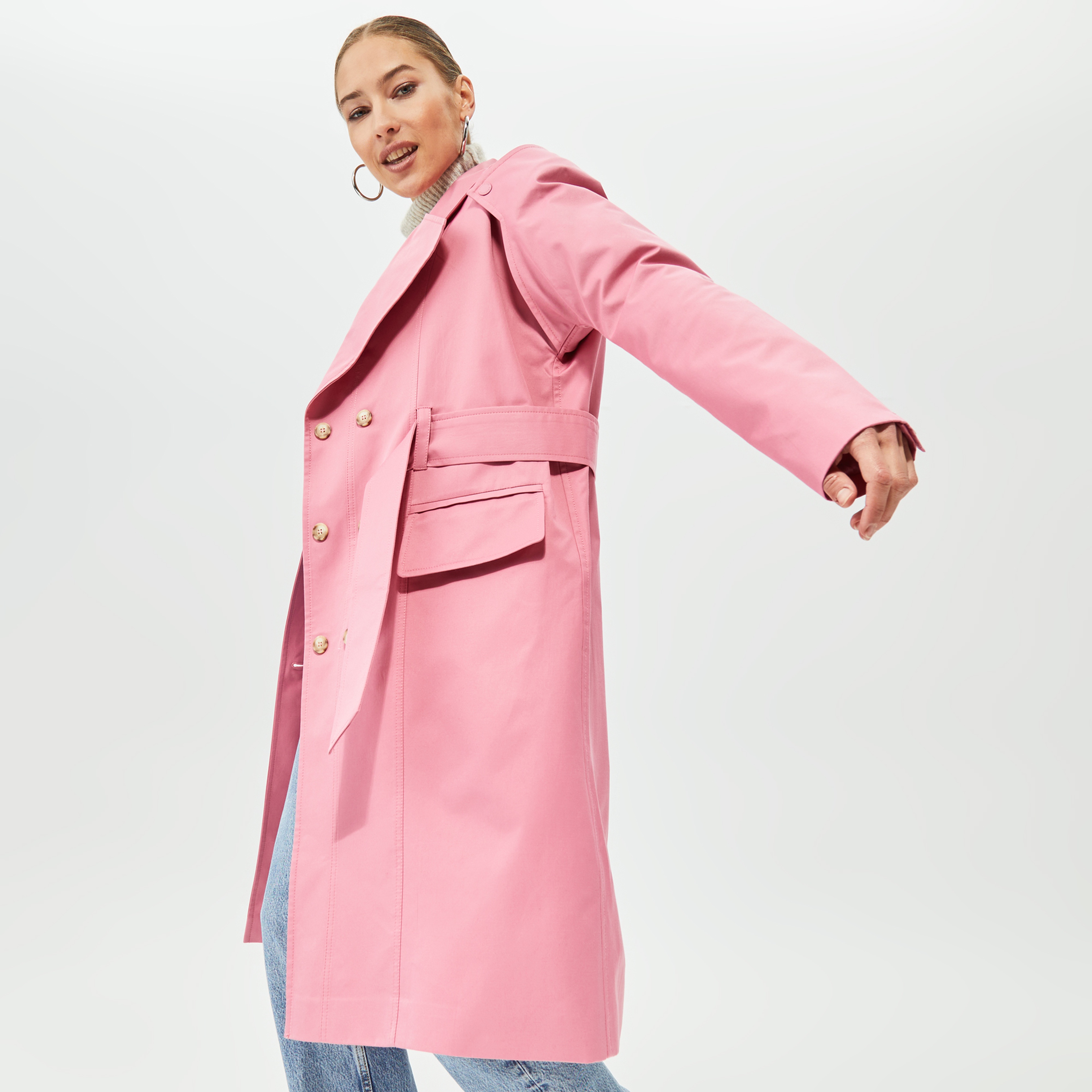 Coloreve Sorbet Curvy Kadın Pembe Trençkot